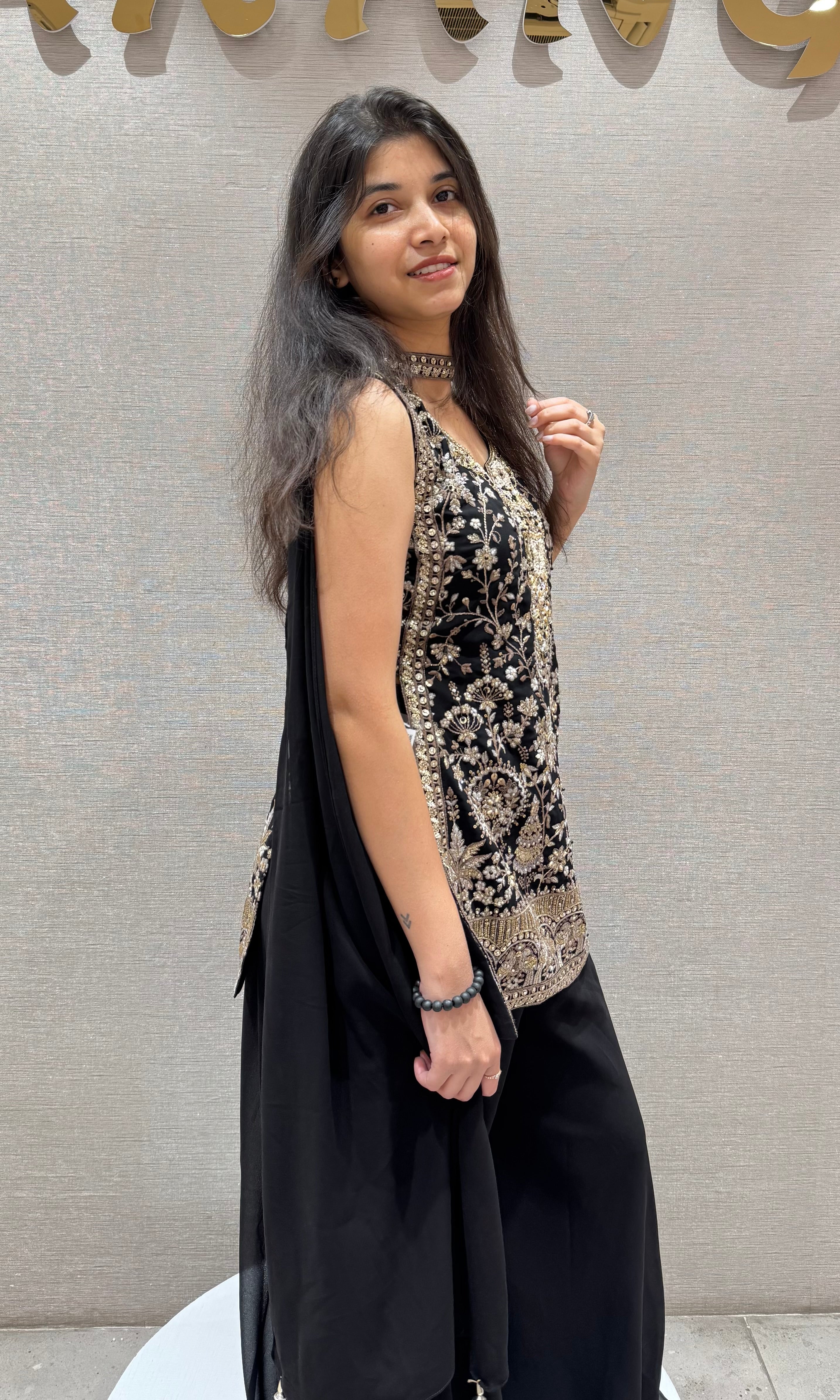 Black GOLDEN EMBROIDERED SHARARA SET