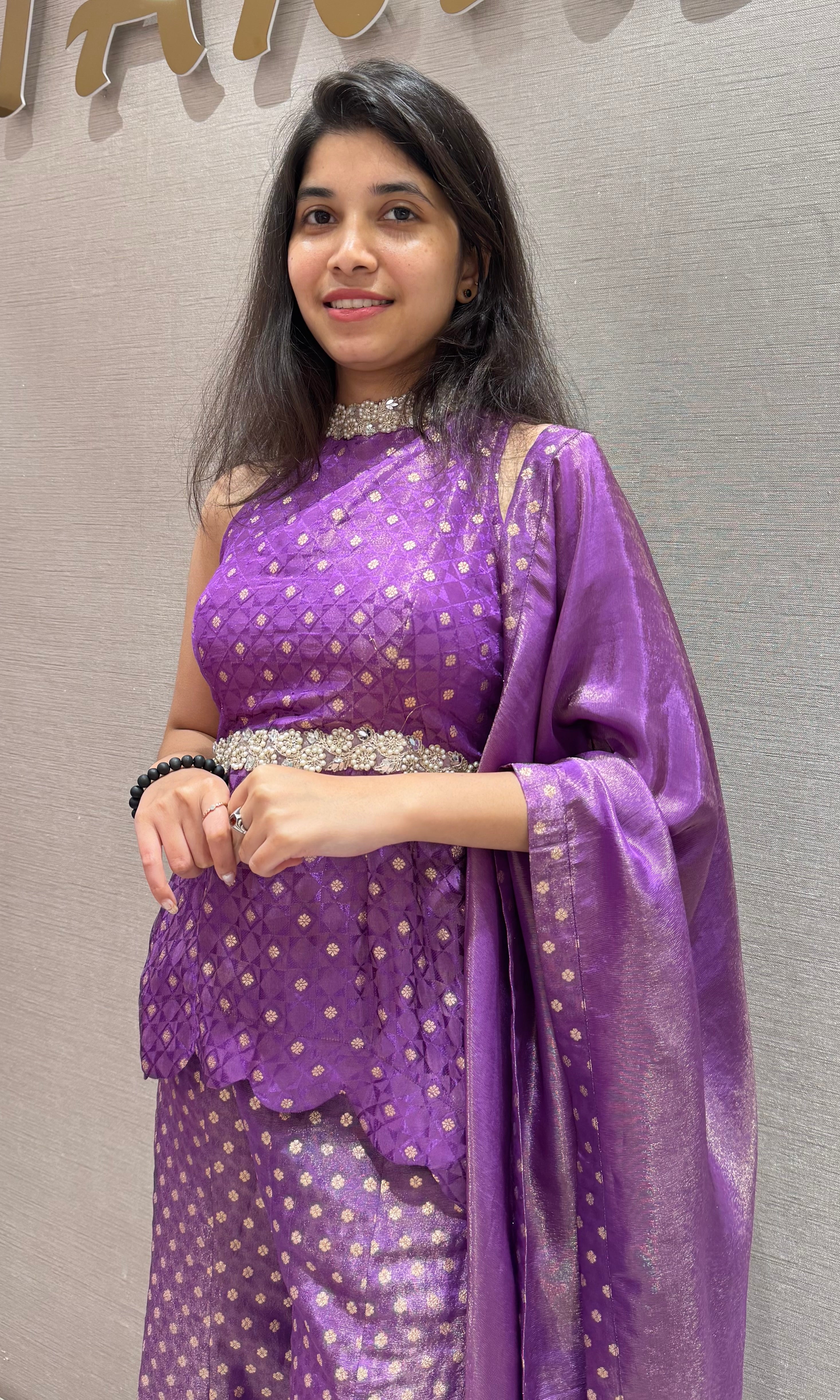 Purple palazzo WITH HALTER PEPLUM BLOUSE