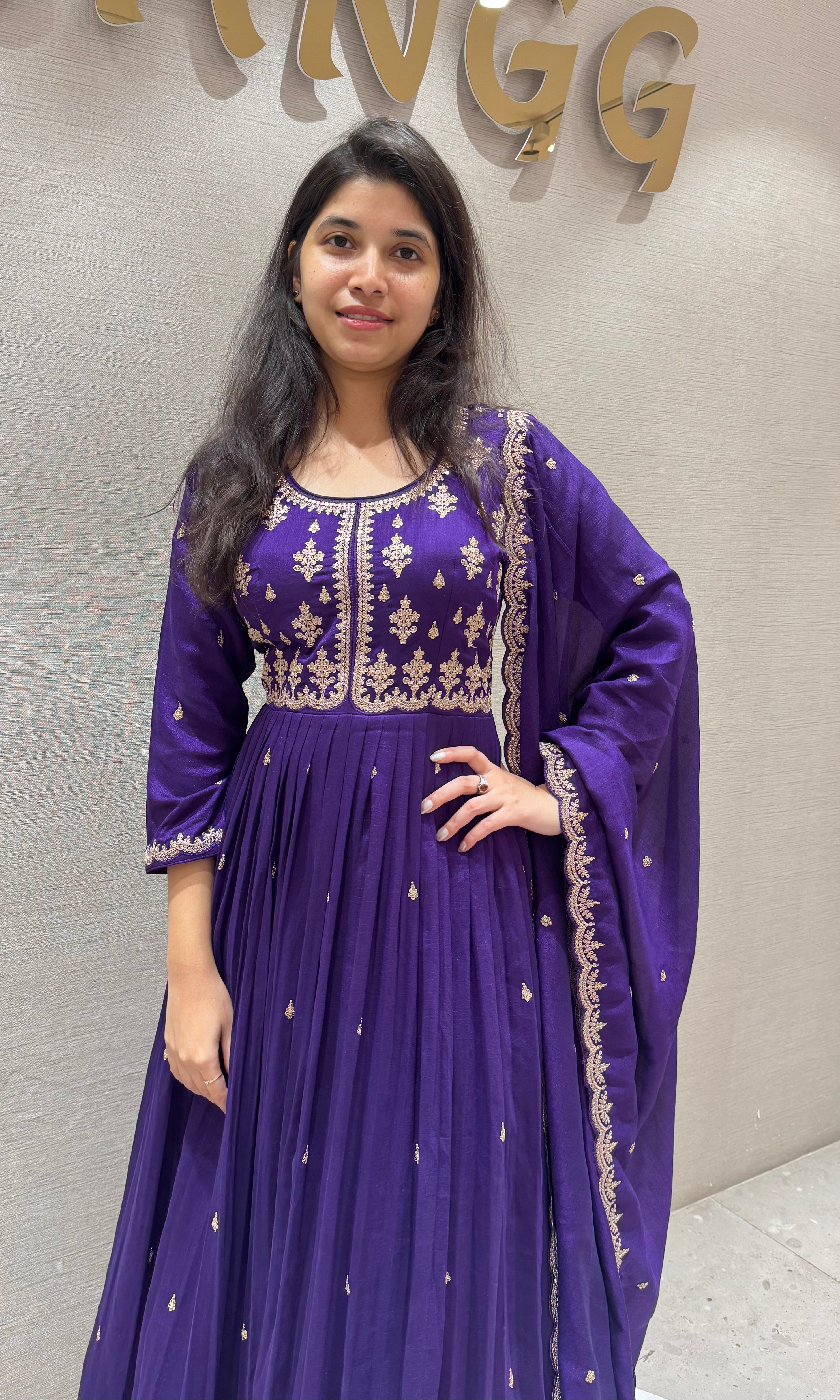 Purple EMBROIDERED ANARKALI LONG DRESS
