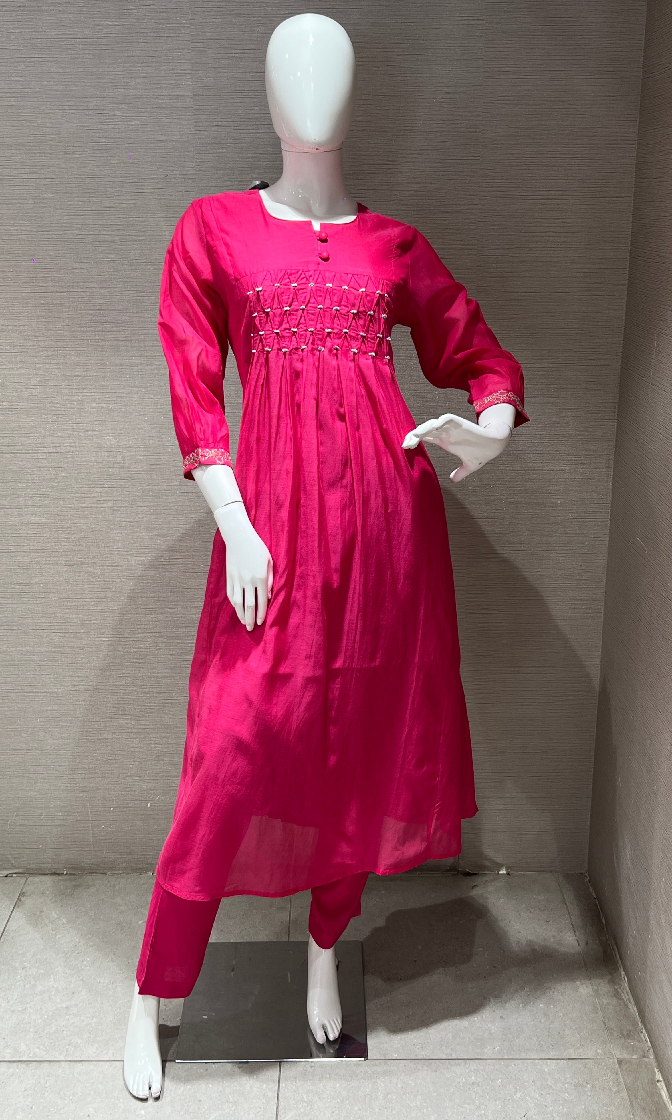 Pink Mul Chanderi kurta set
