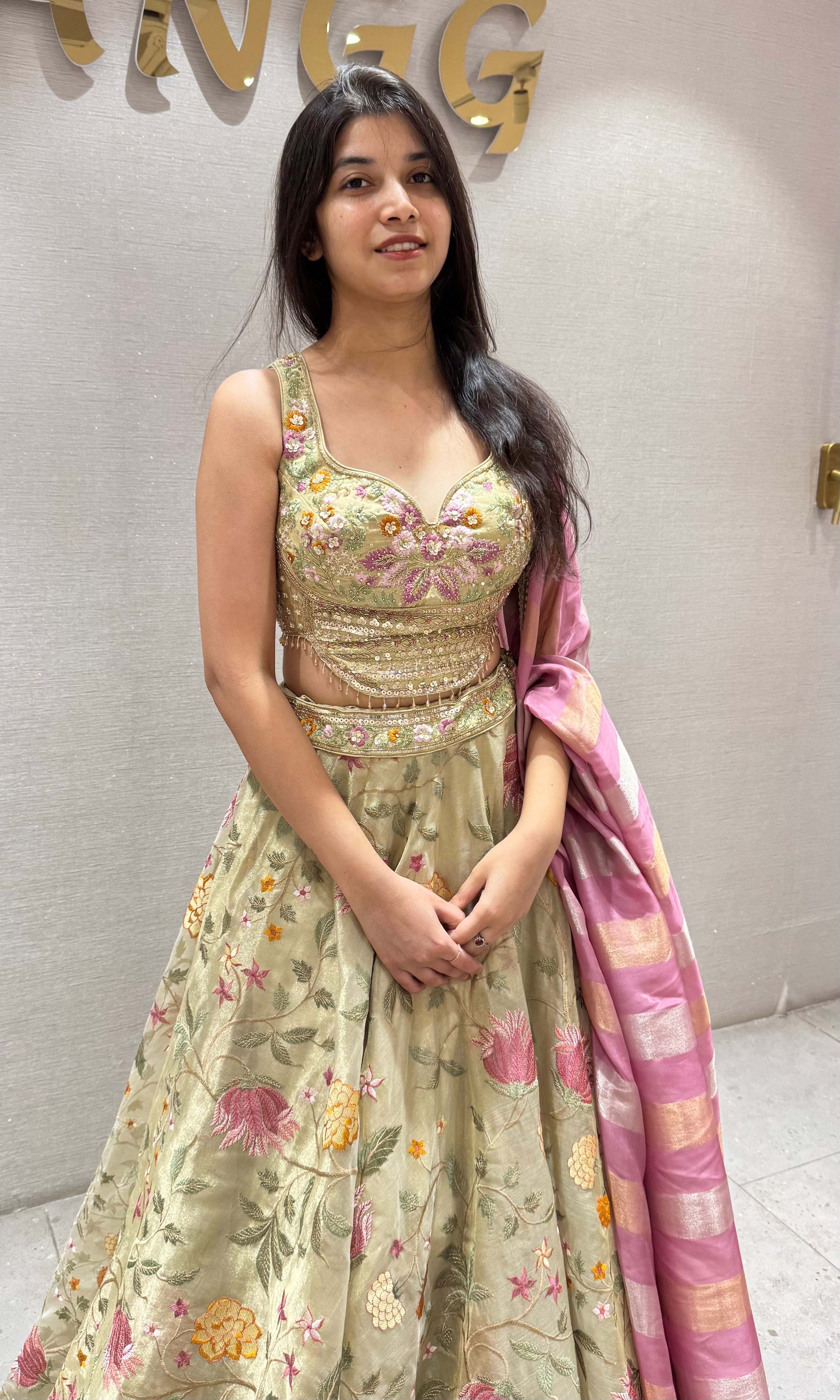 Light green FLORAL ETHNIC LEHENGA SET