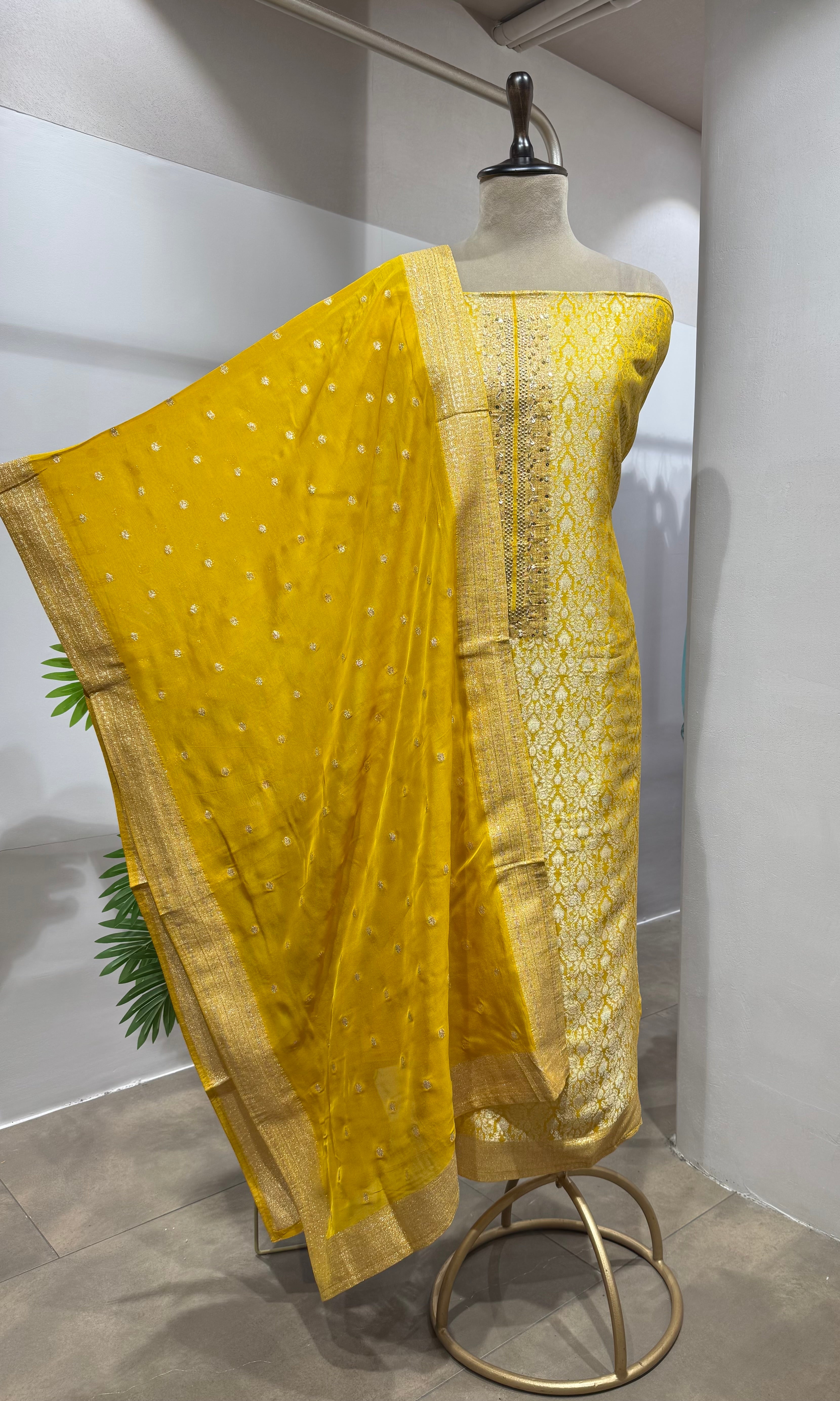 Yellow Georgette Banarasi DRESS MATERIAL