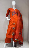 Rust Orange Floral Salwar Kameez Set