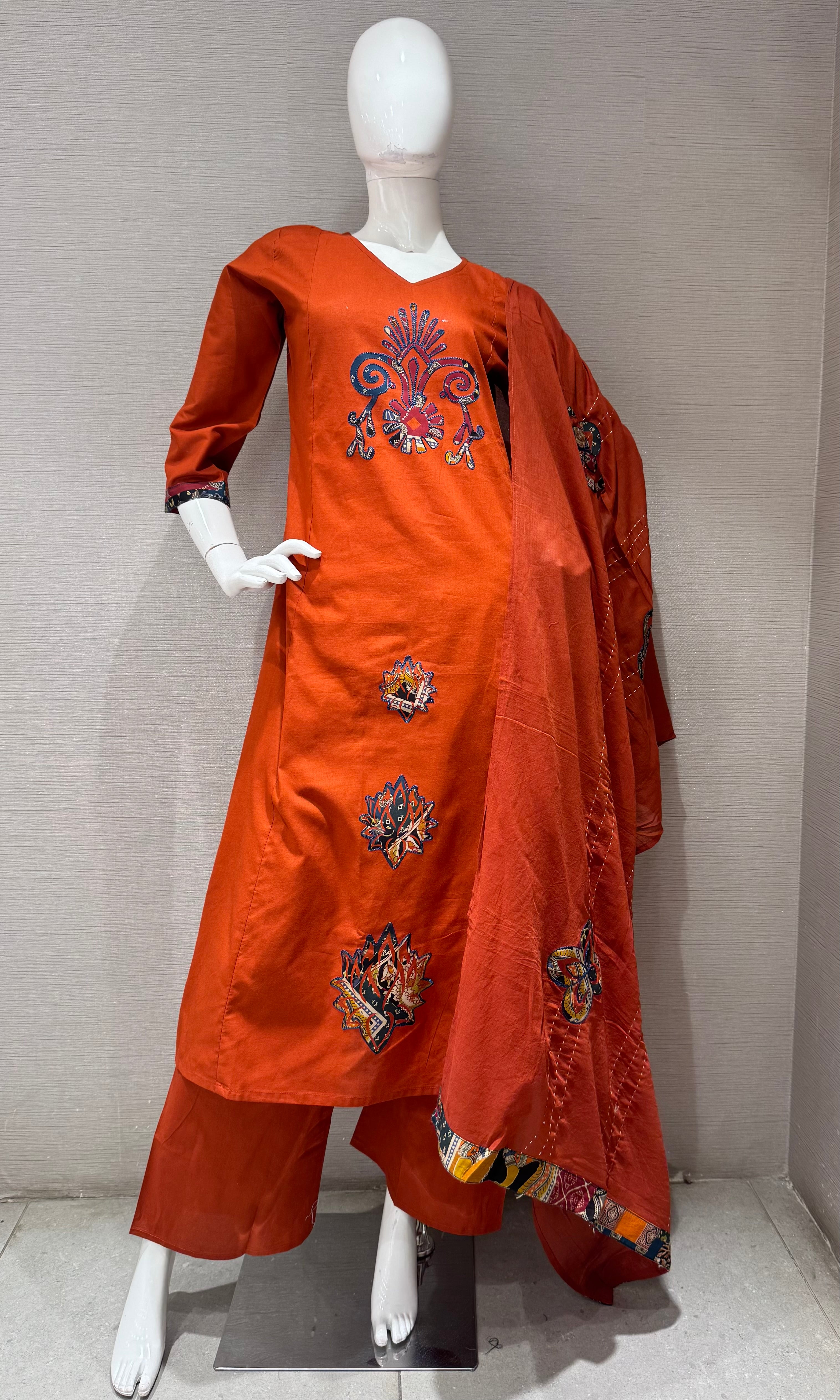 Rust Orange Floral Salwar Kameez Set