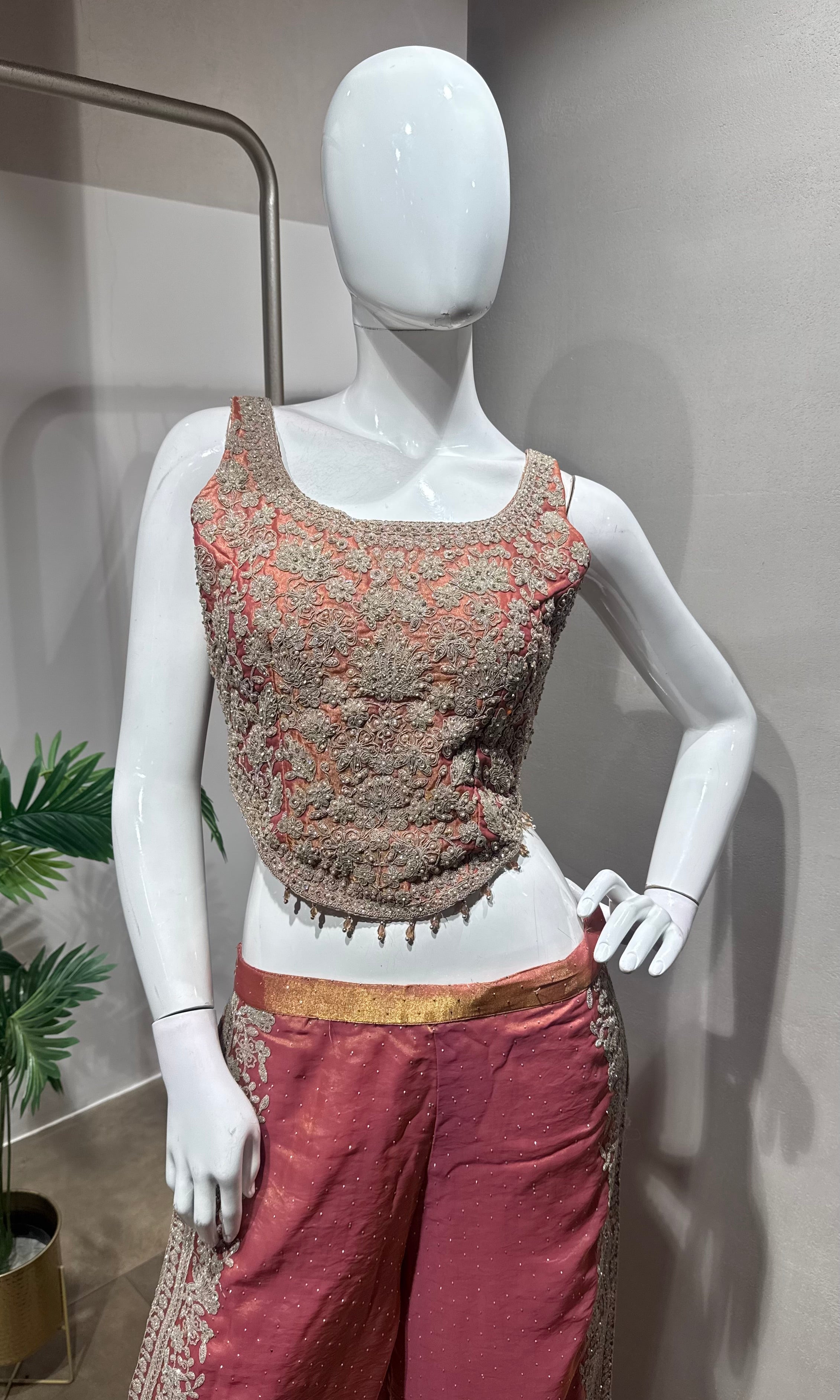 Peach Banarasi Tissue Silk Ensemble Palazzo set