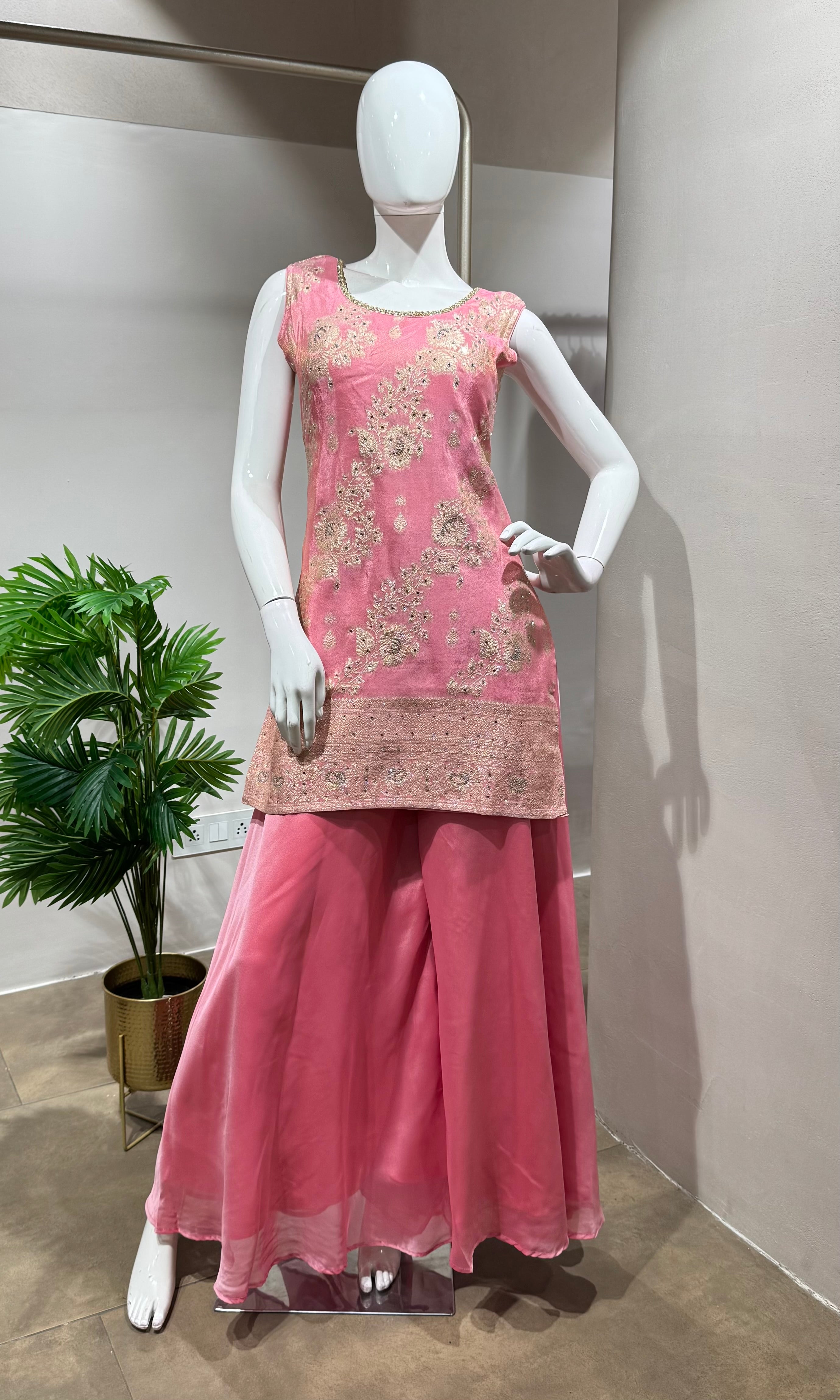 Pink Designer Beadwork Kurti SHARARA Set
