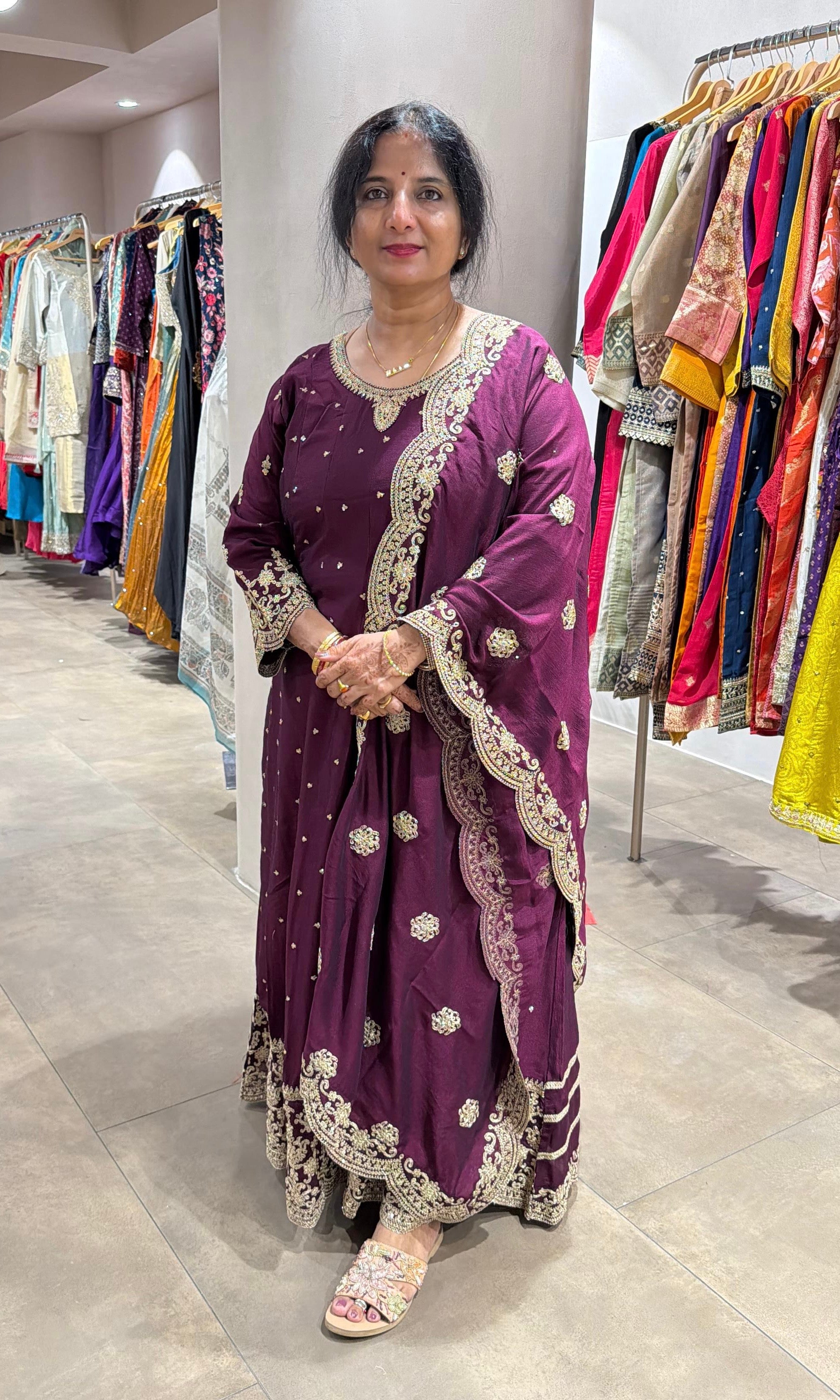 Wine GOLDEN EMBROIDERED ANARKALI