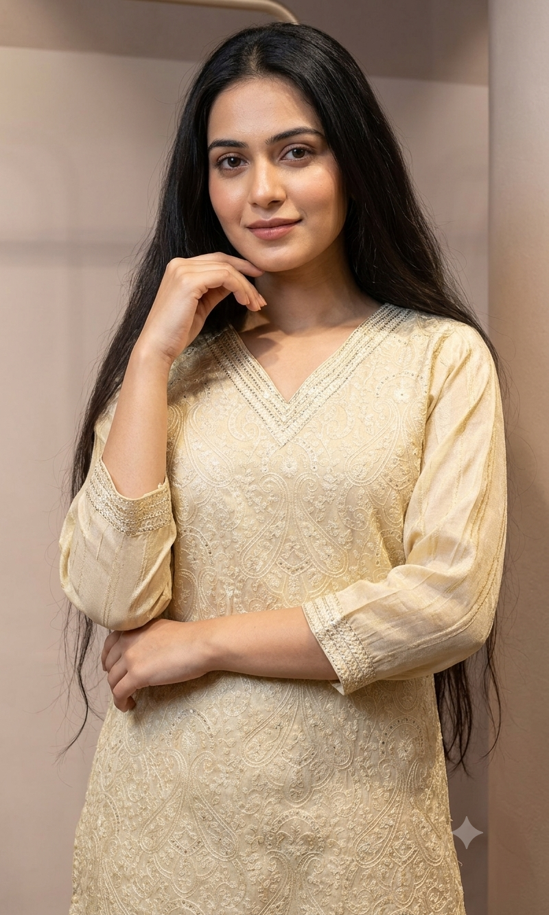 White Floral Embroidered Kurta Set