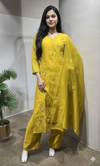 Yellow Floral Mul Chanderi Embroidery Suit