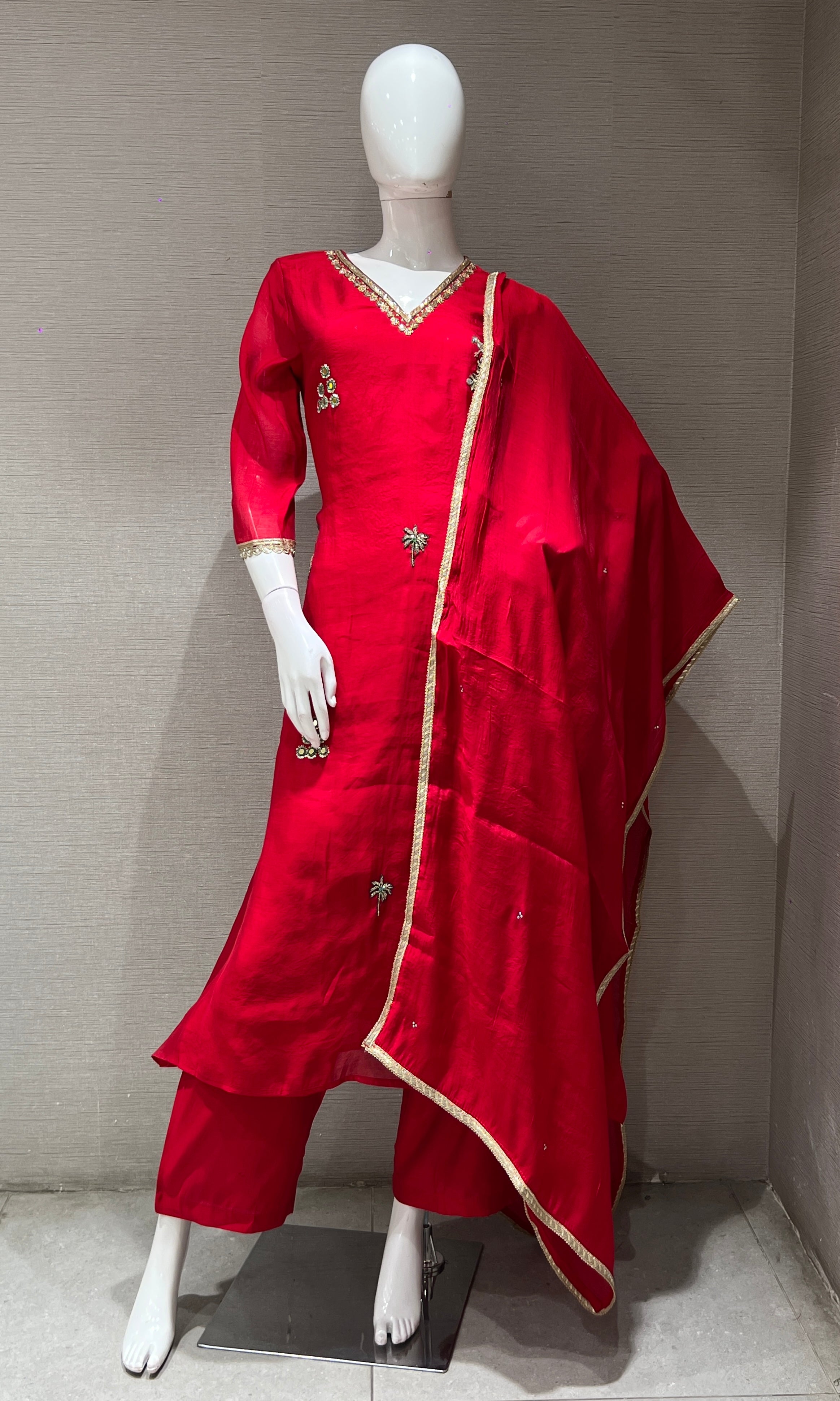 Red KURTA SET WITH DUPATTA