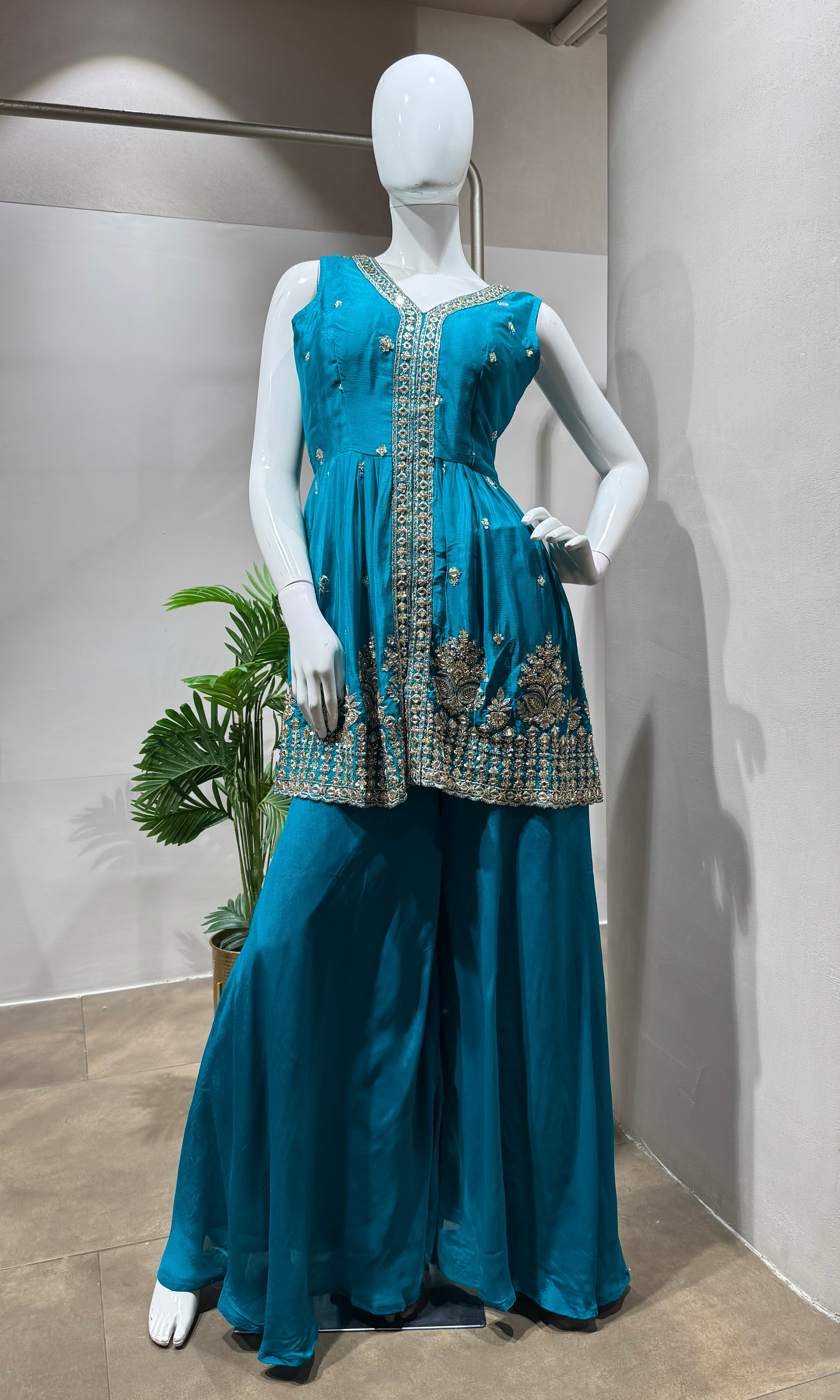 RAMA EMBROIDERED PEPLUM PALAZZO SET