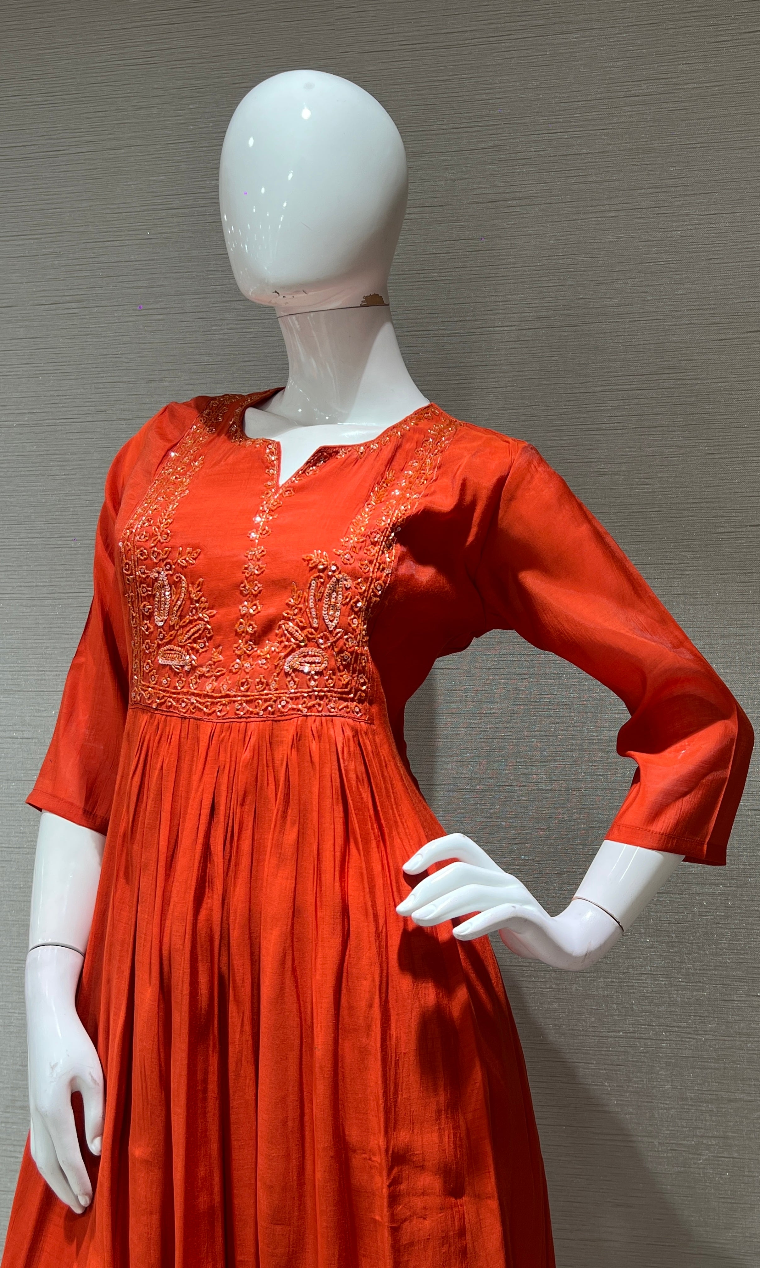 Rust MUL CHANDERI kurta set with palazzo pants