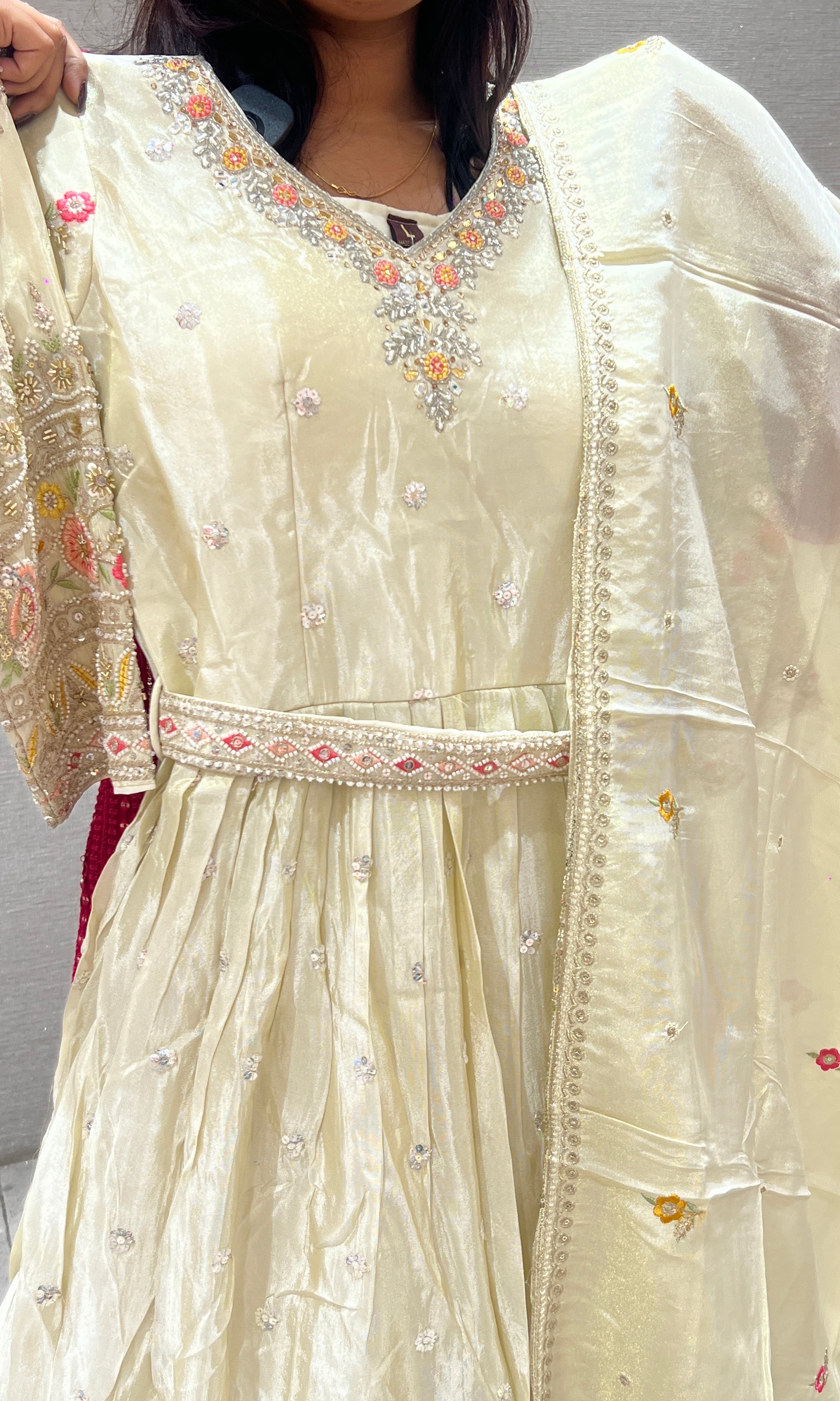 Cream long anarkali