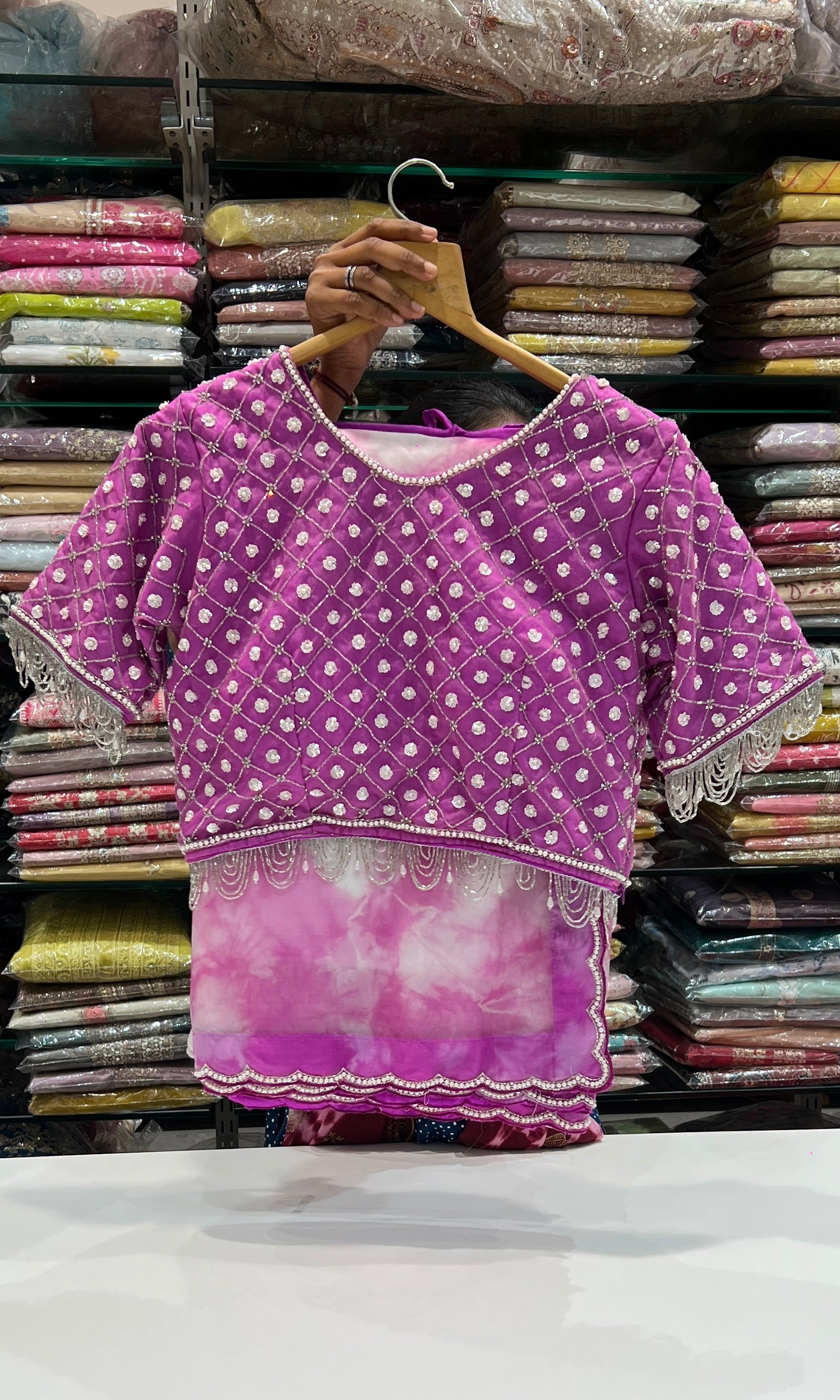 Purple Tie and Dye saree with ready blouse