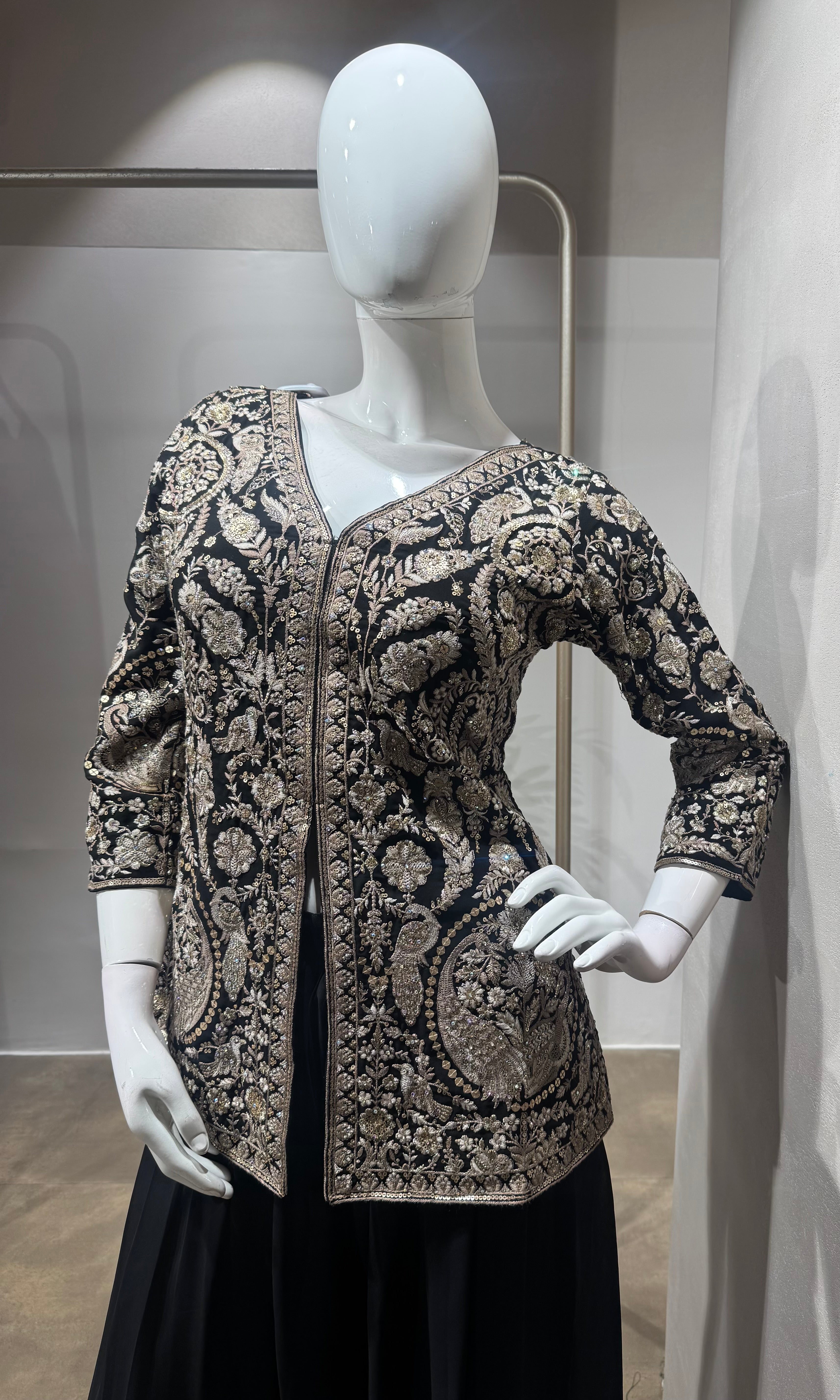 black golden embroidered sharara set