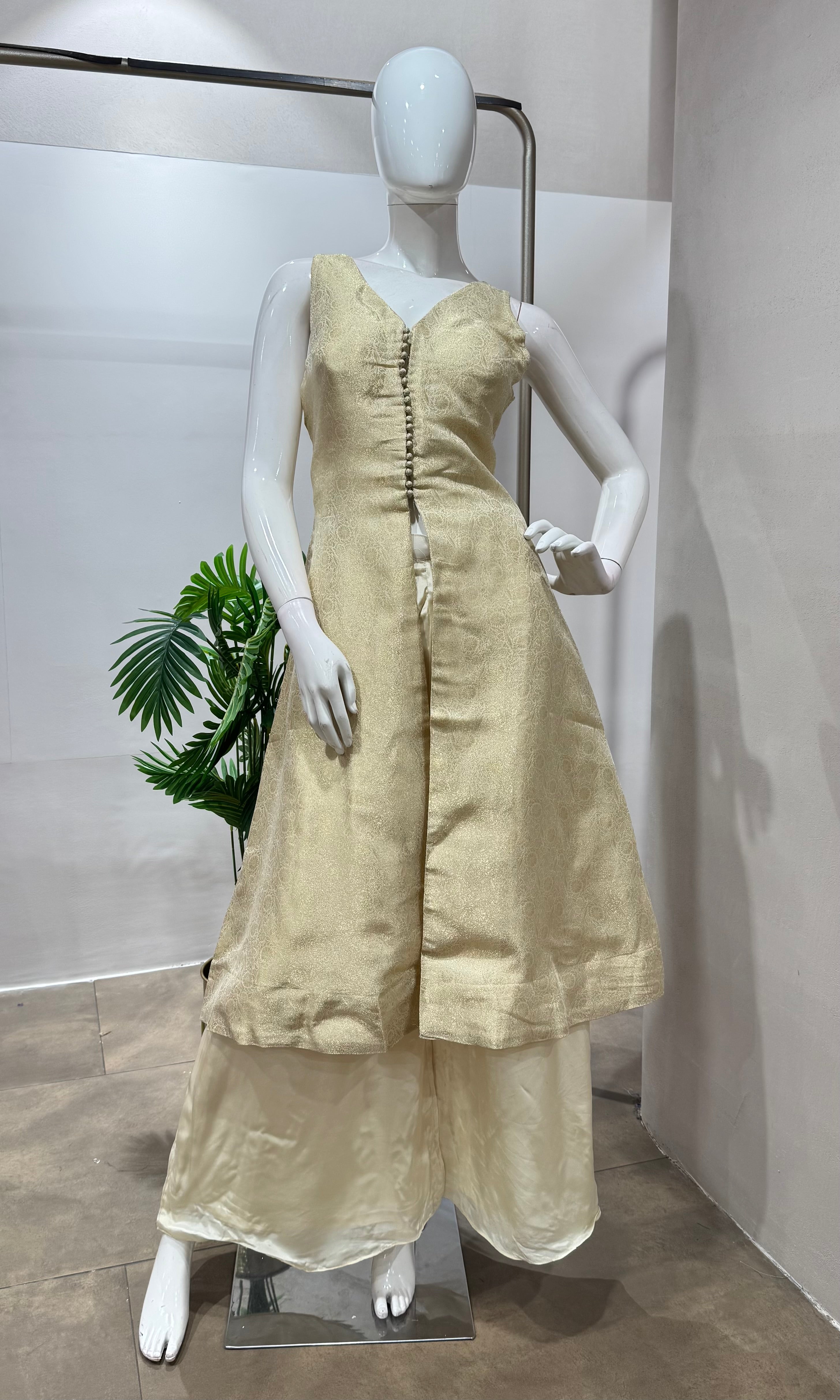 Cream AND GOLD ANARKALI WITH PALAZZO PANTS