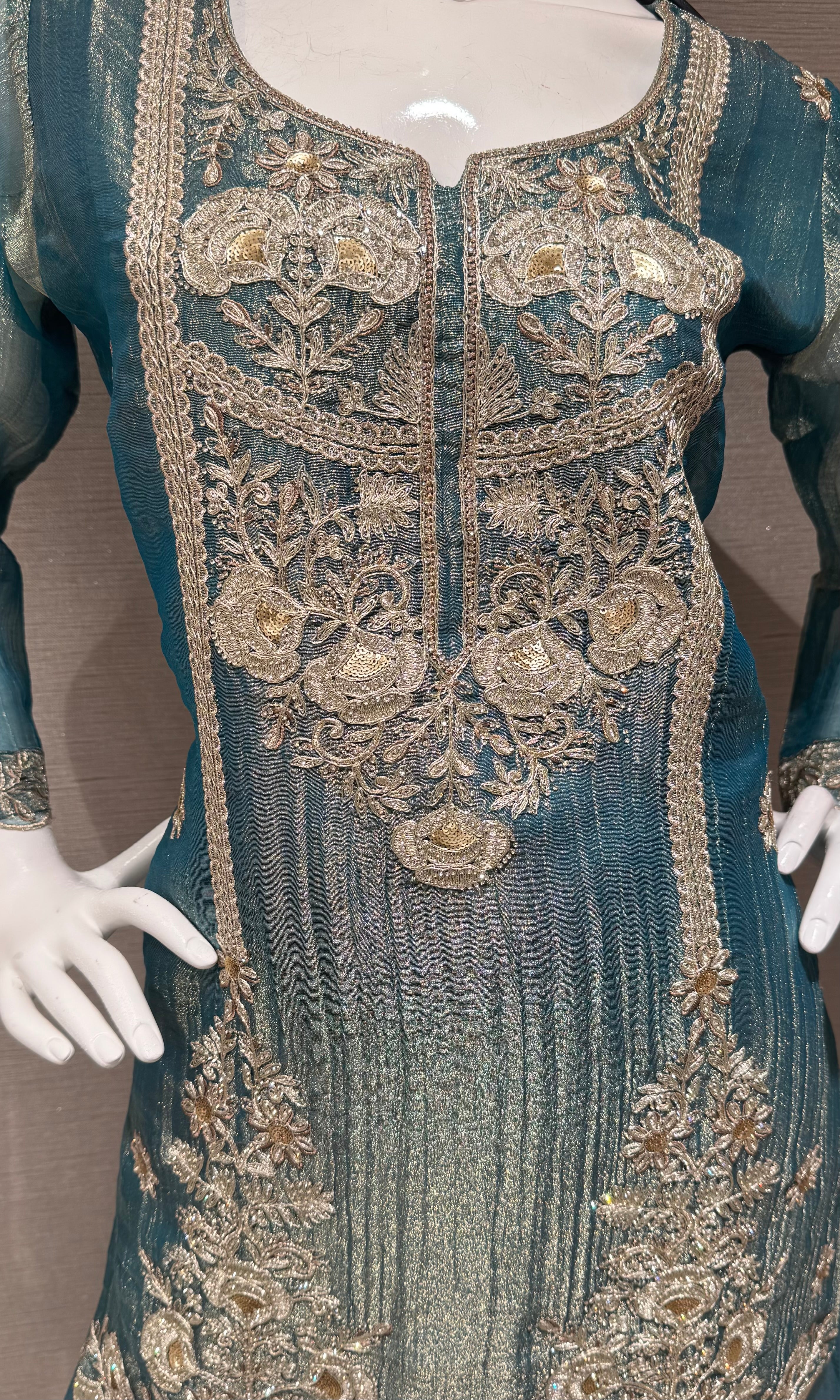 Light Blue Embroidered Sharara set with Sheer Dupatta