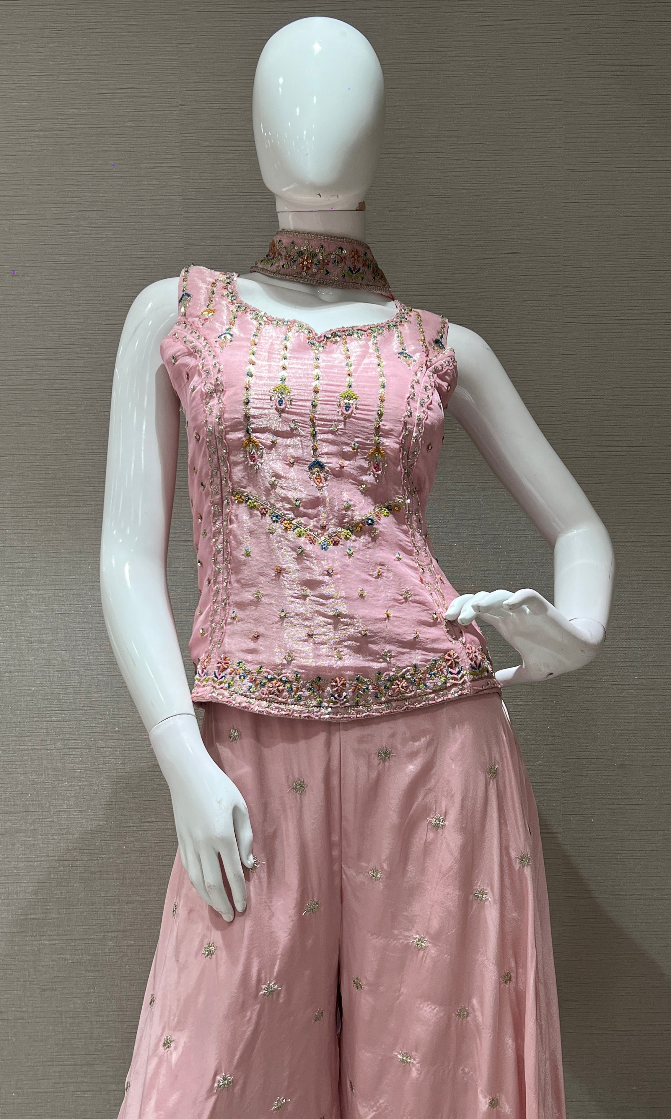 Pink EMBROIDERED SHARARA SET