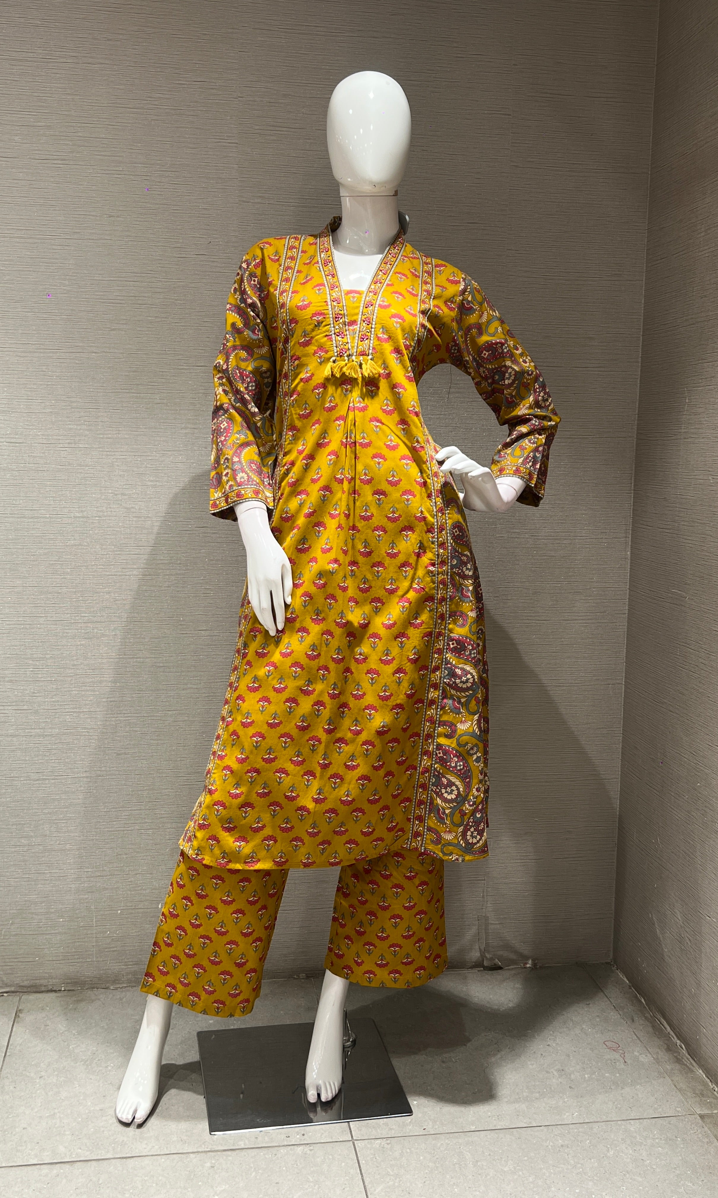 Mustard yellow KURTA SET WITH PALAZZO PANTS