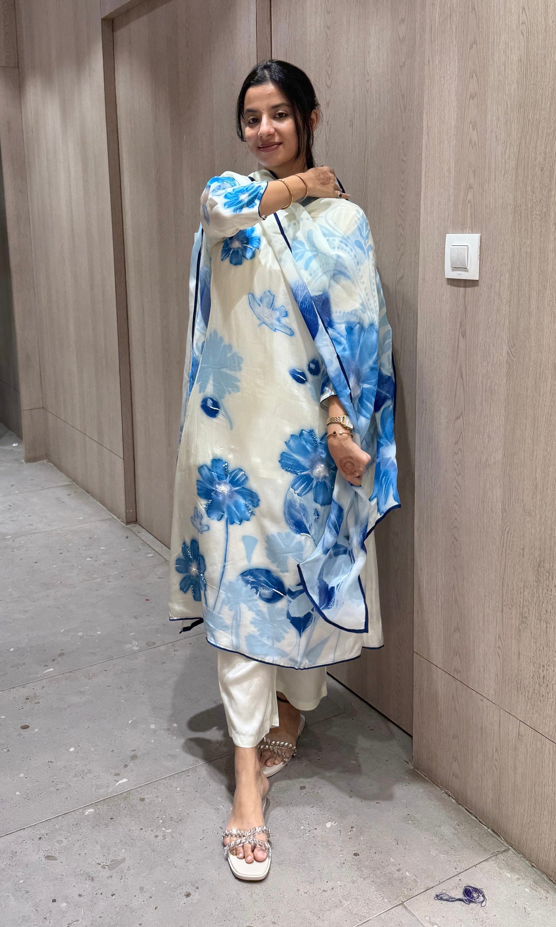 cream floral printed kurta set