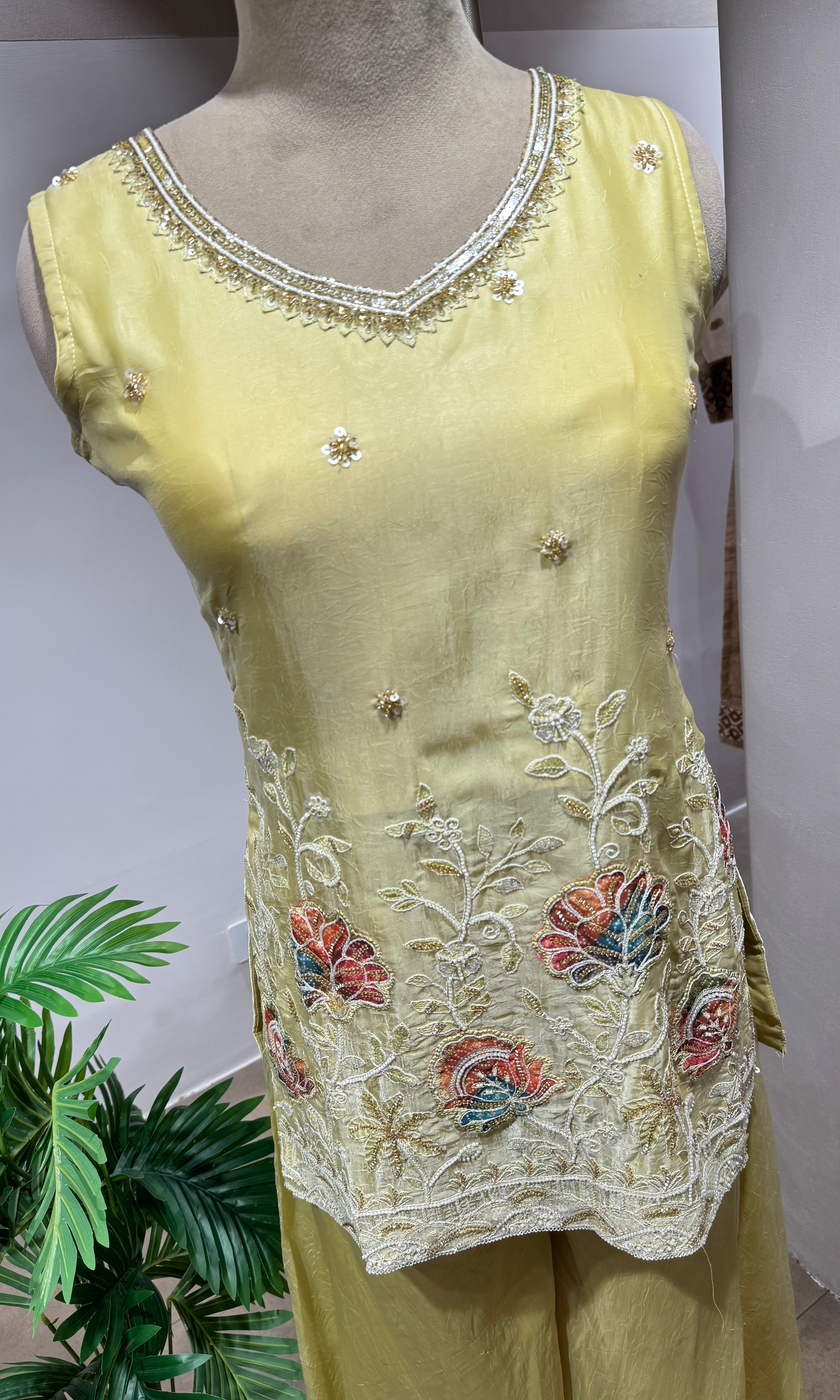 LIGHT YELLOW FLORAL SHARARA SET