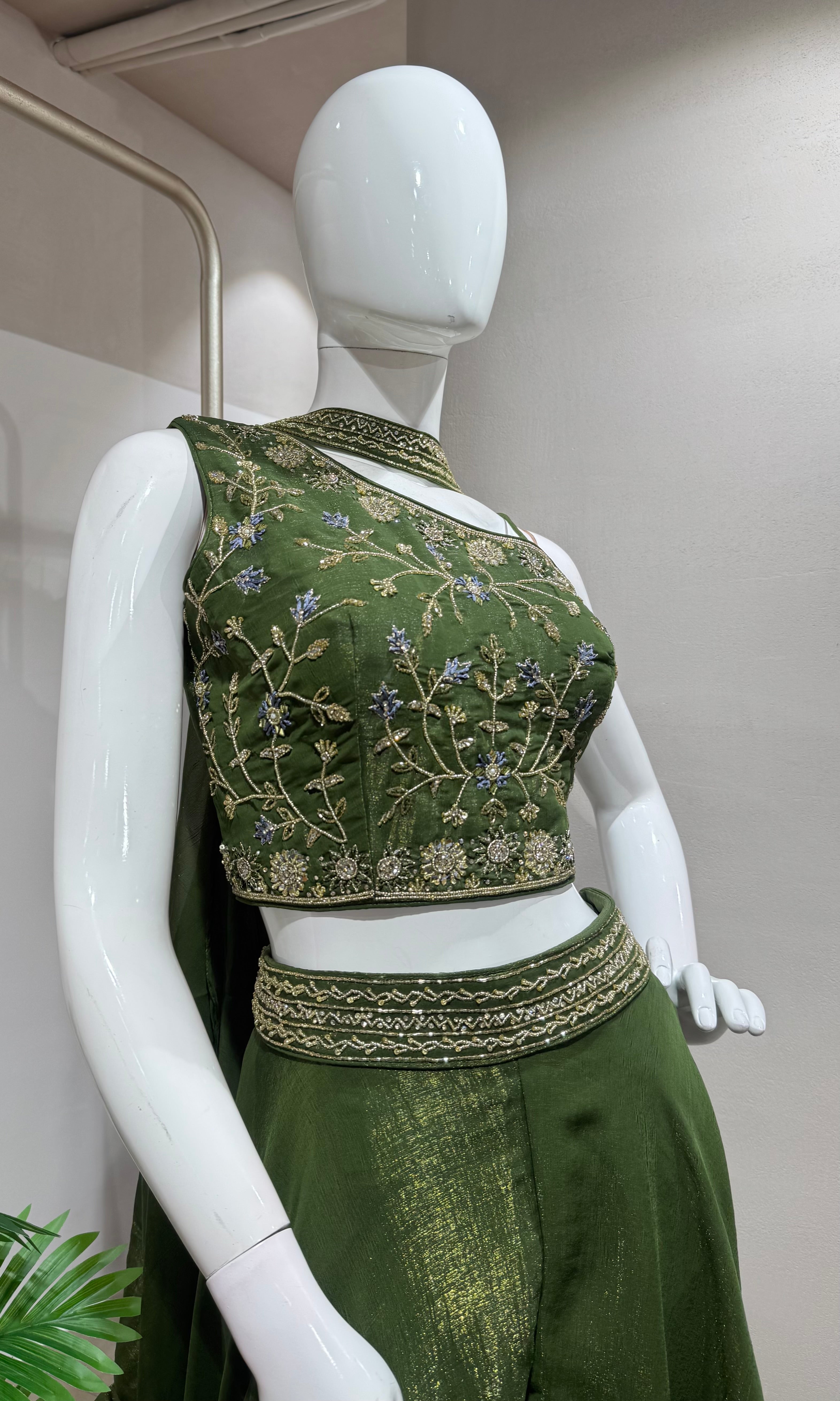 Green Embroidered Indo Western Palazzo Set