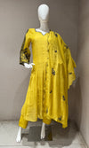 Mustard Yellow chanderi silk kurta set with dupatta
