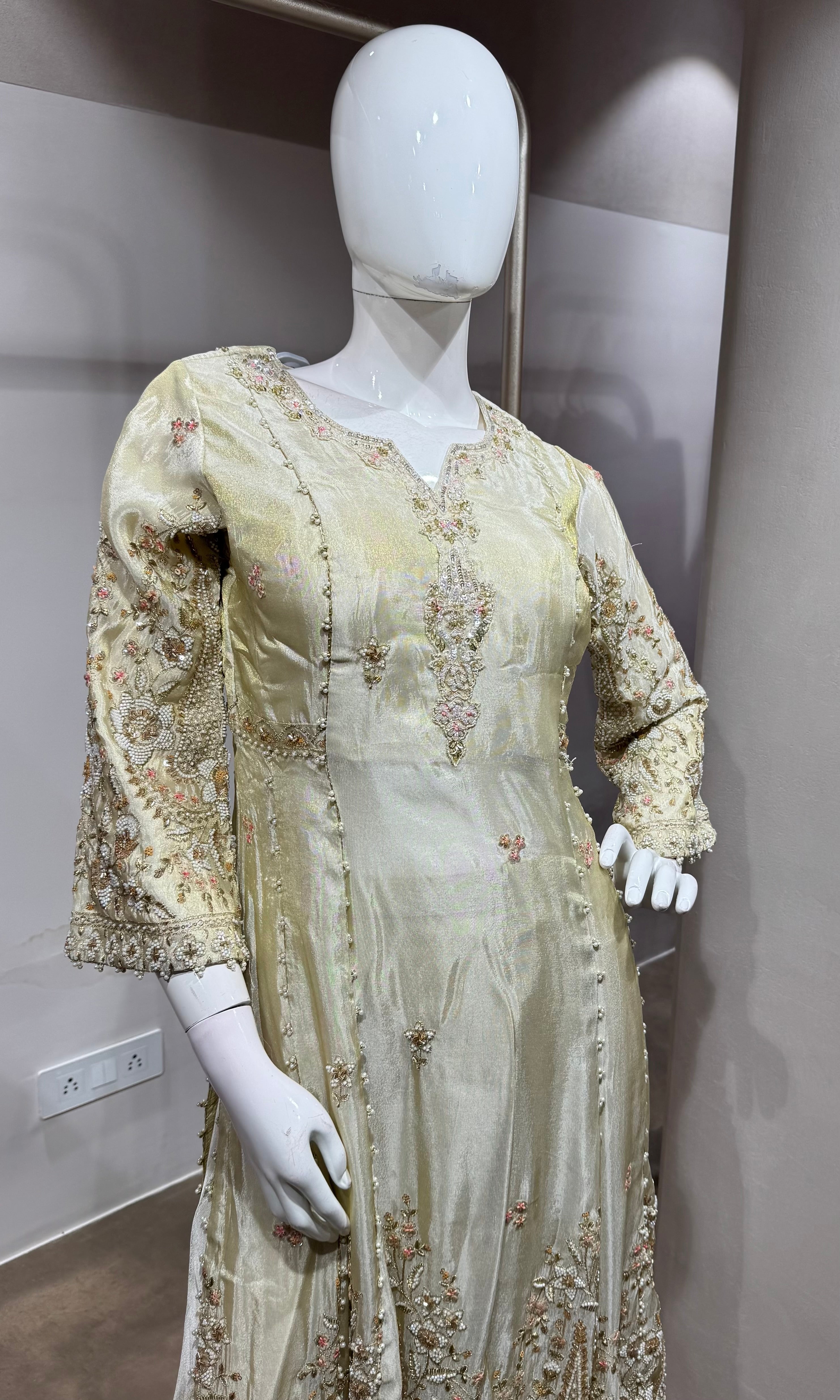 Cream embroidered nyra cut palazzo set