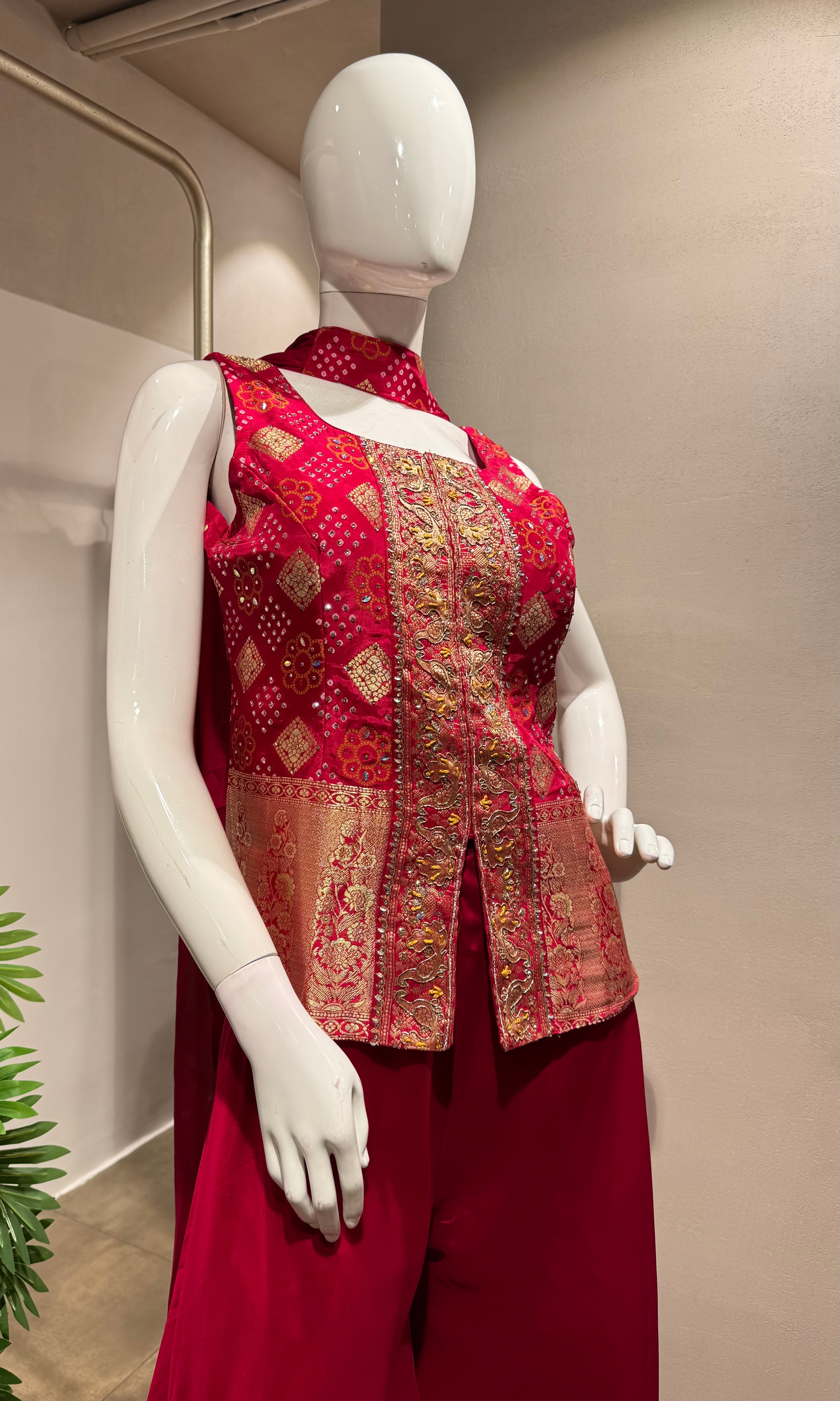 PINK EMBROIDERED PEPLUM PALAZZO SET