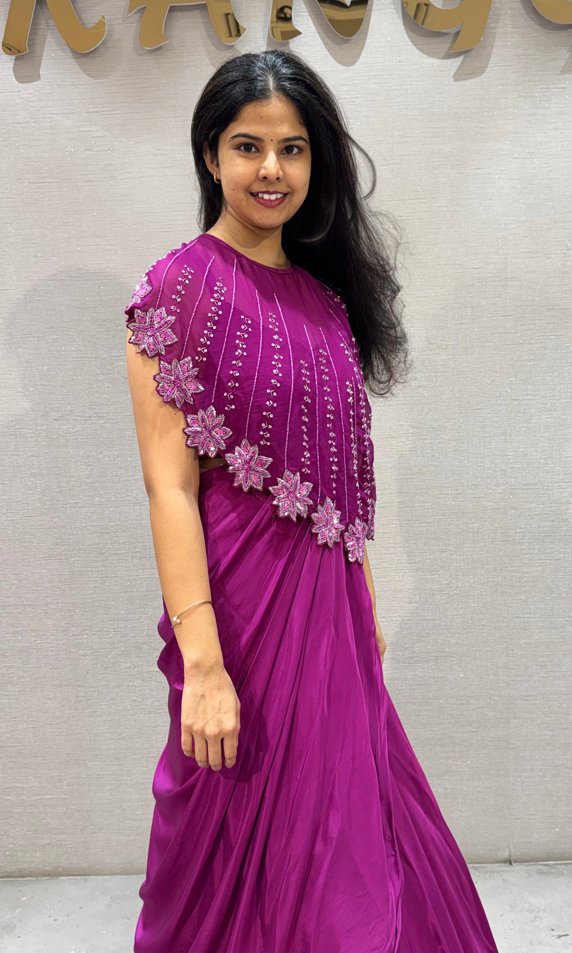 Purple Shimmer Floral Embroidered Lehenga