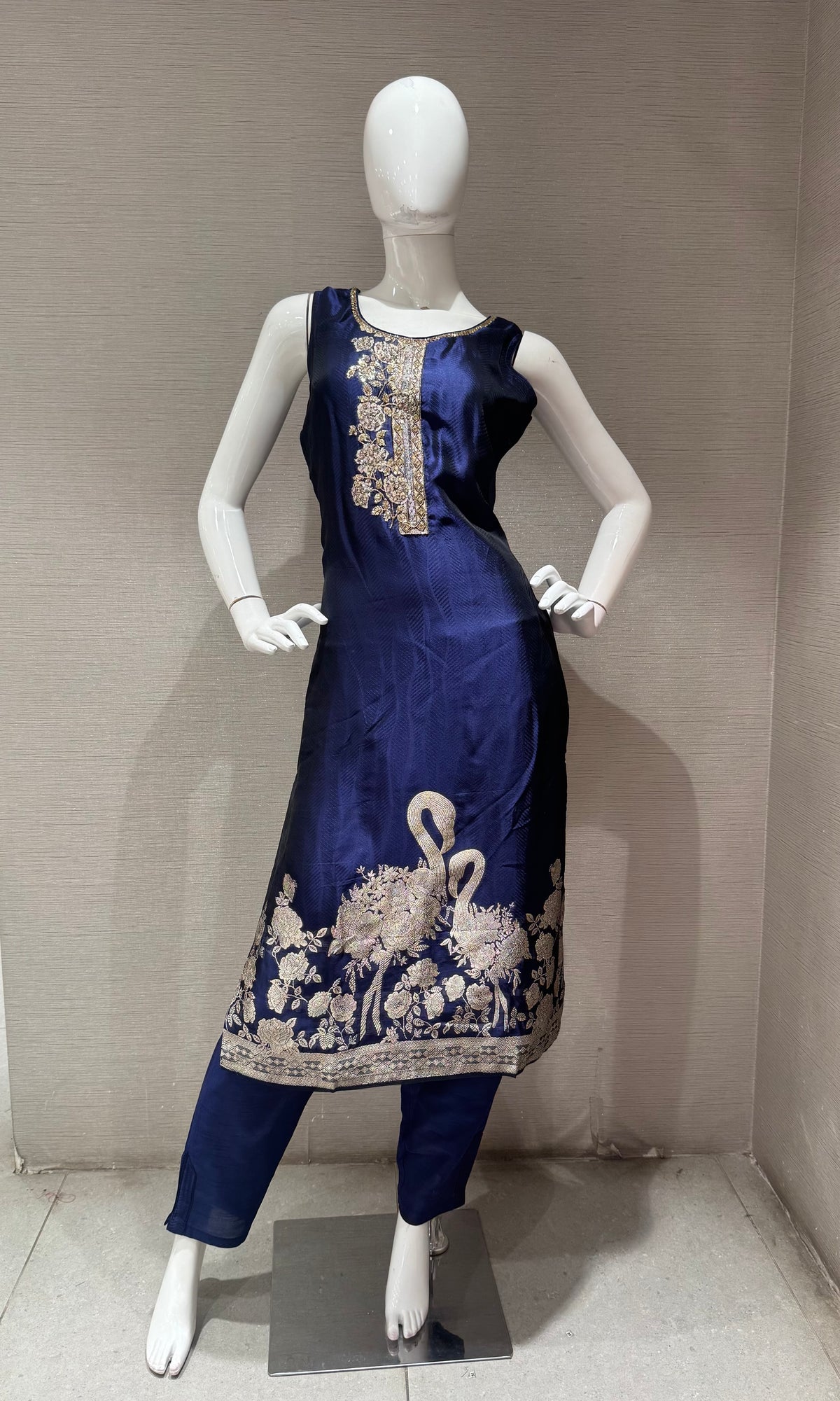 Navy blue Banarasi Brocade Silk Kurta Set with Dupatta