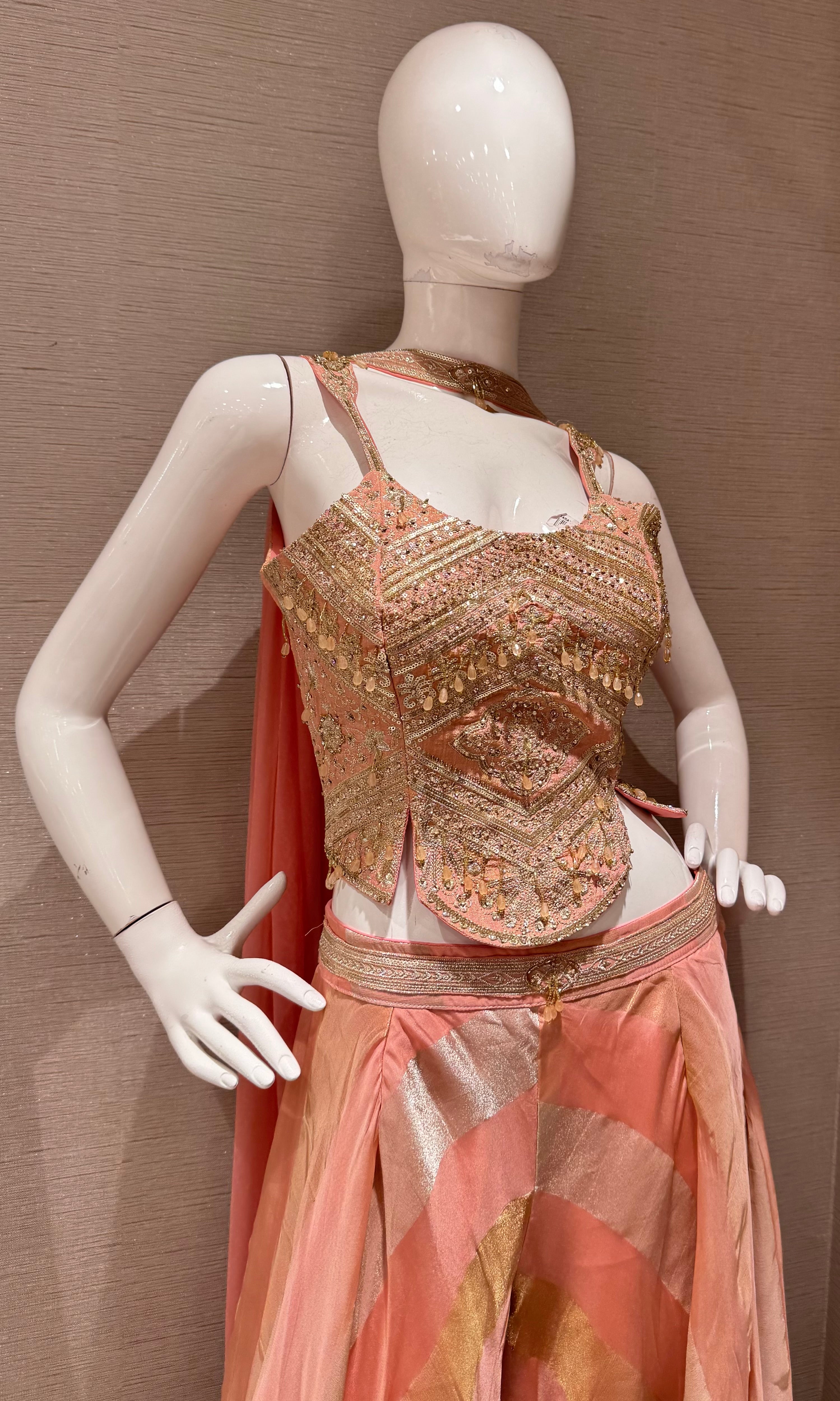 Peach High Glam Gold Crop Top Palazzo set