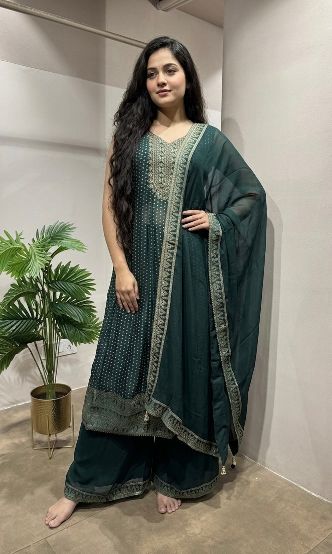 Bottle Green Georgette Anarkali Set