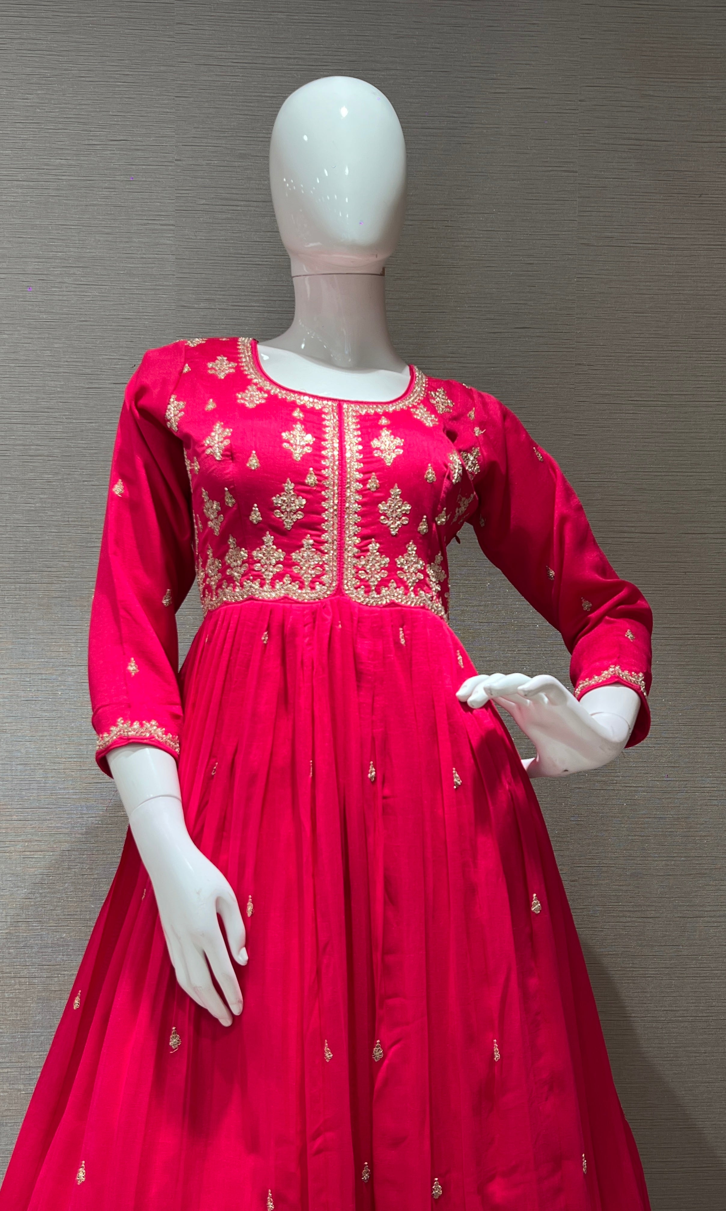 Pink EMBROIDERED ANARKALI LONG DRESS