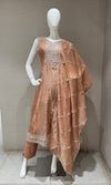 Peach Shimmer Golden Embroidered Kurta Set with dupatta