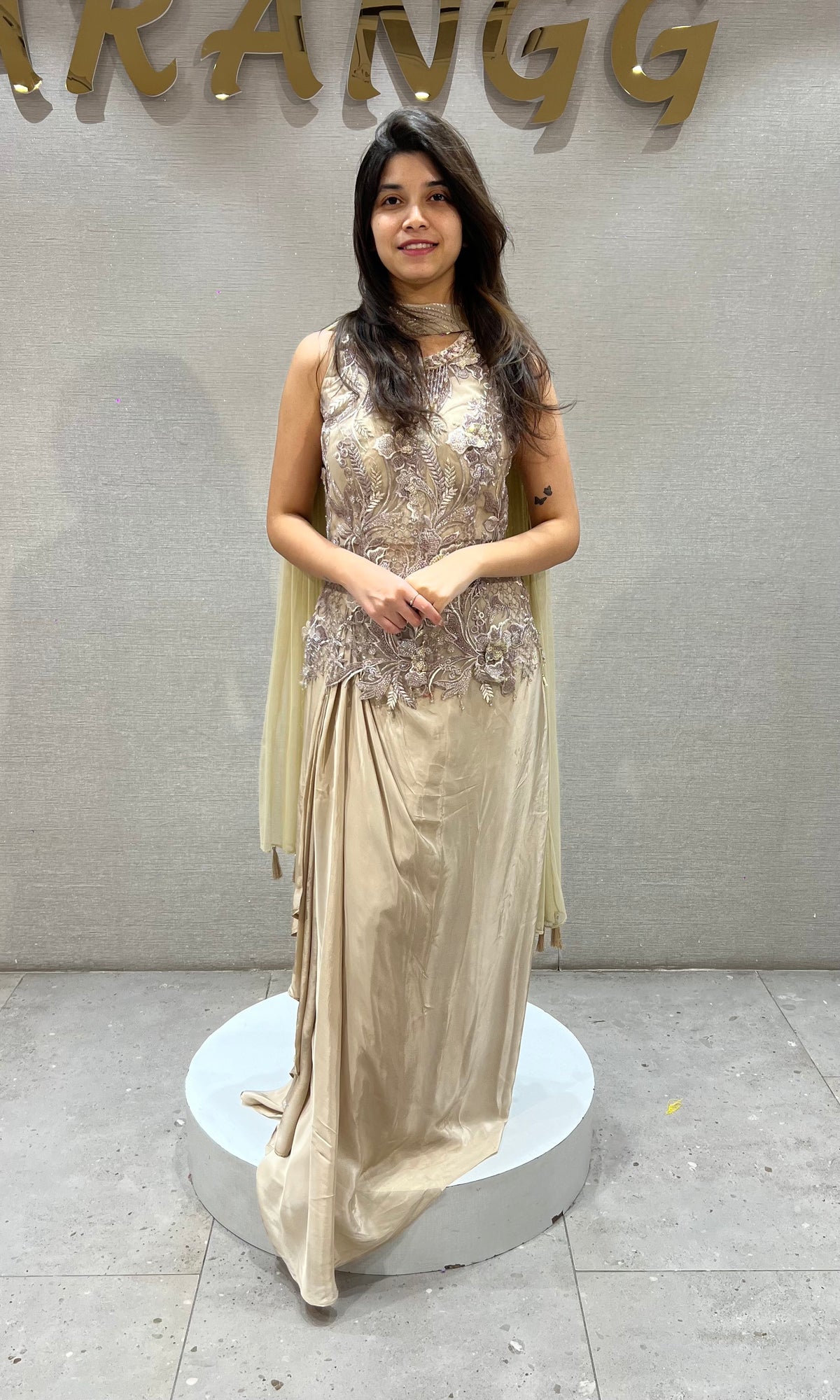 Fawn silk satin Gold Corset Draped Skirt