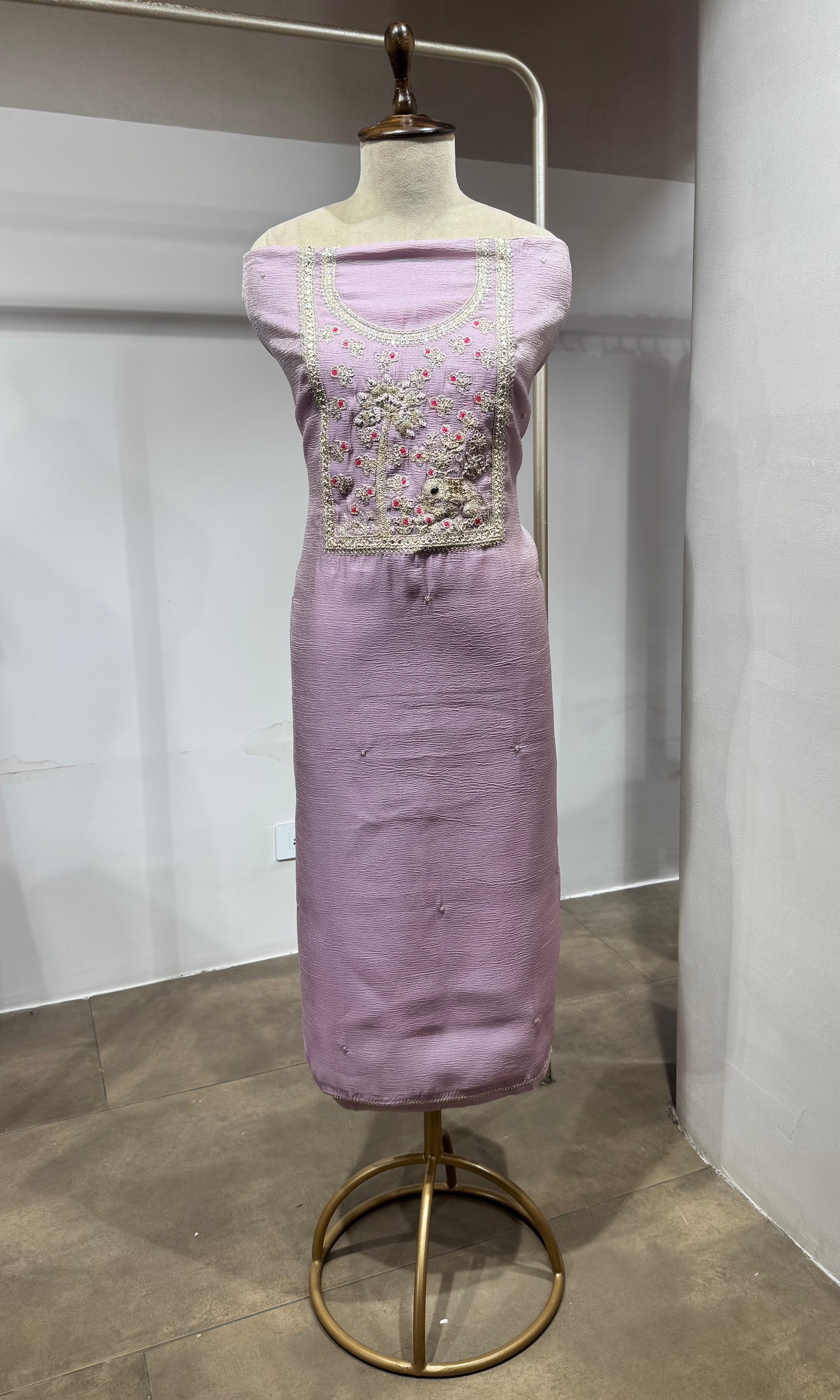 Lavender embroidered dress material