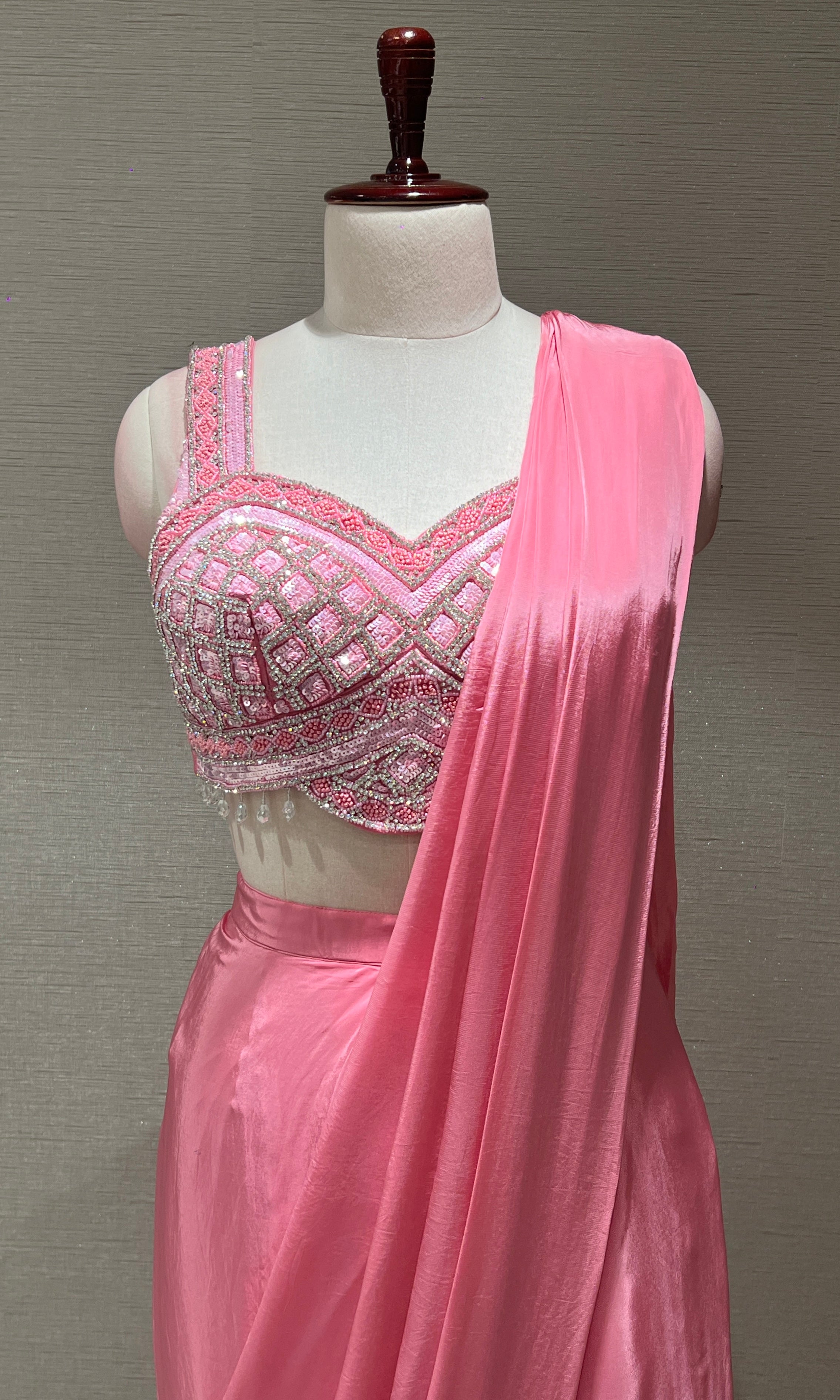 Blush Pink Drape saree with Crystal Blouse