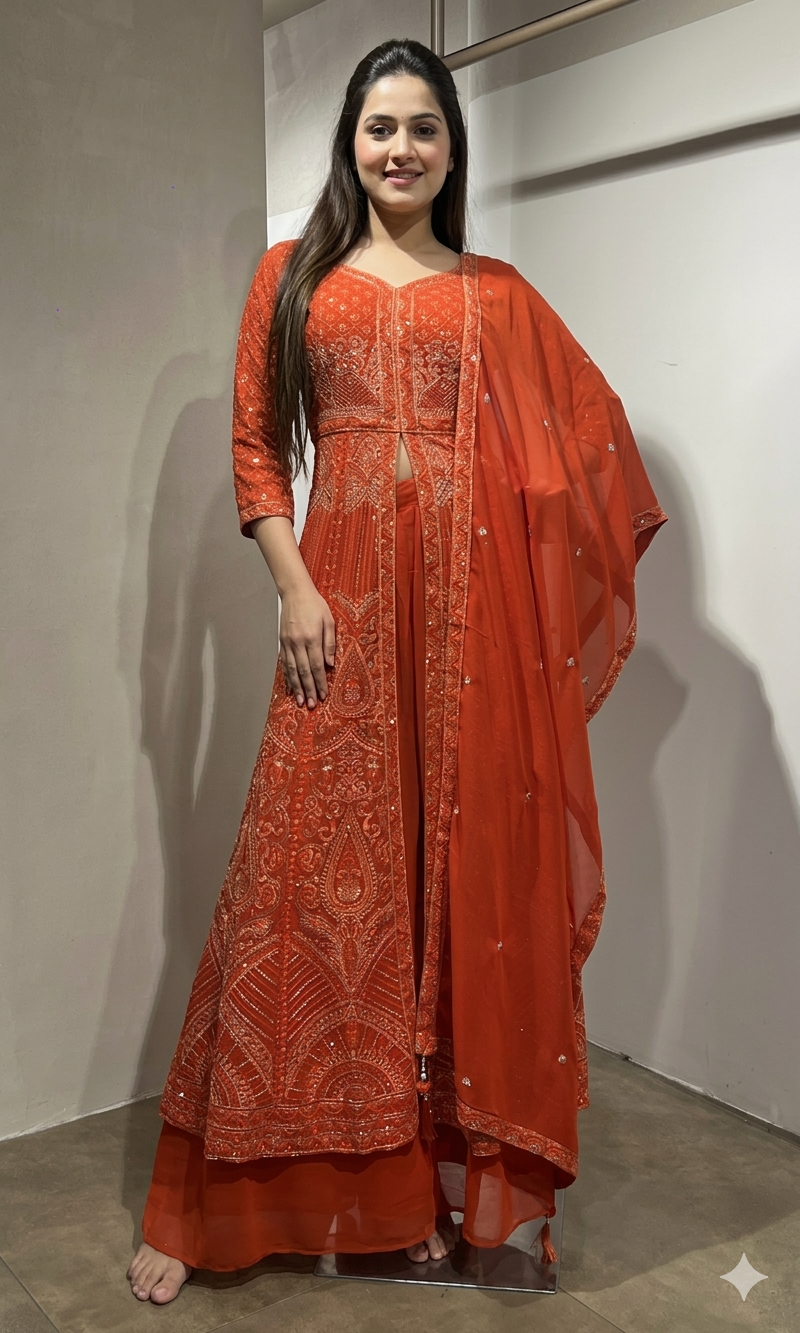 Orange FRONT SLIT ANARKALI SET