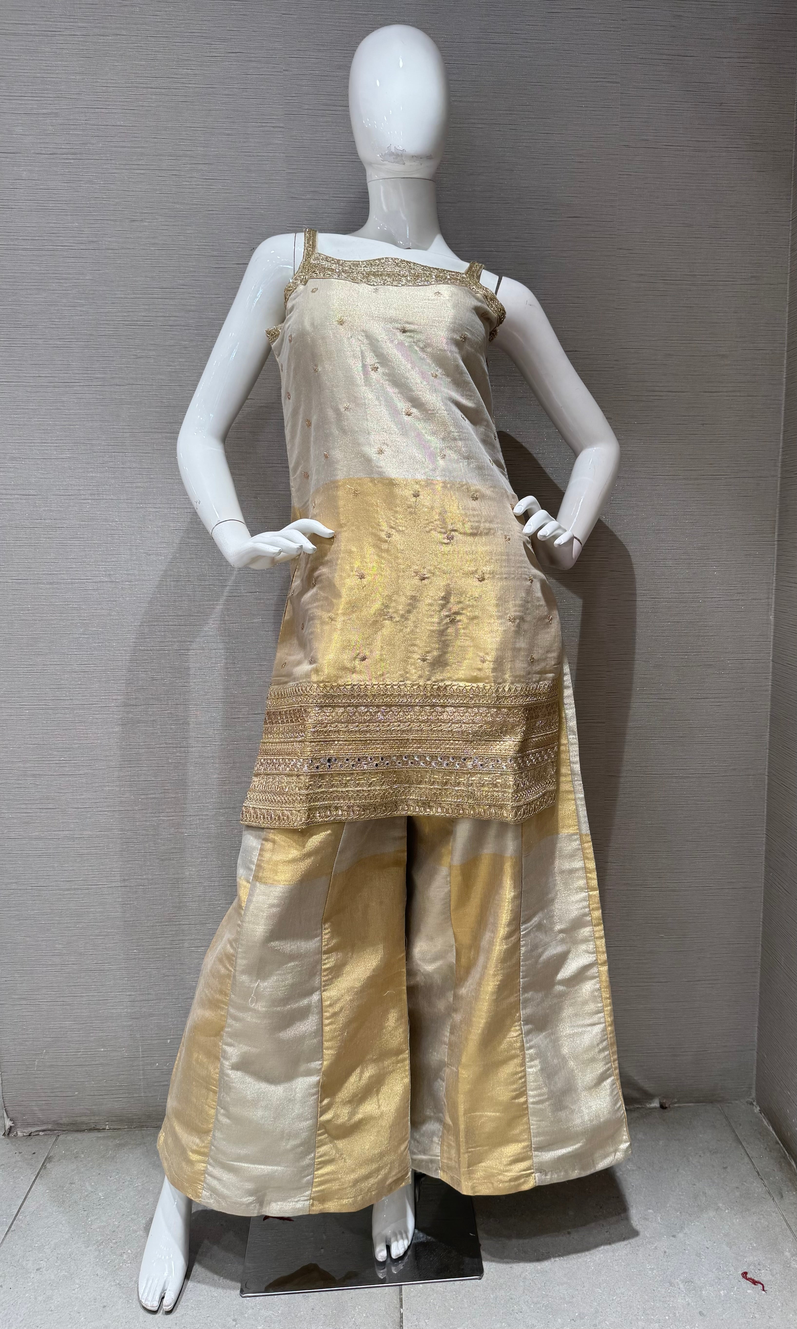 Golden Cream Embroidered Sharara Set