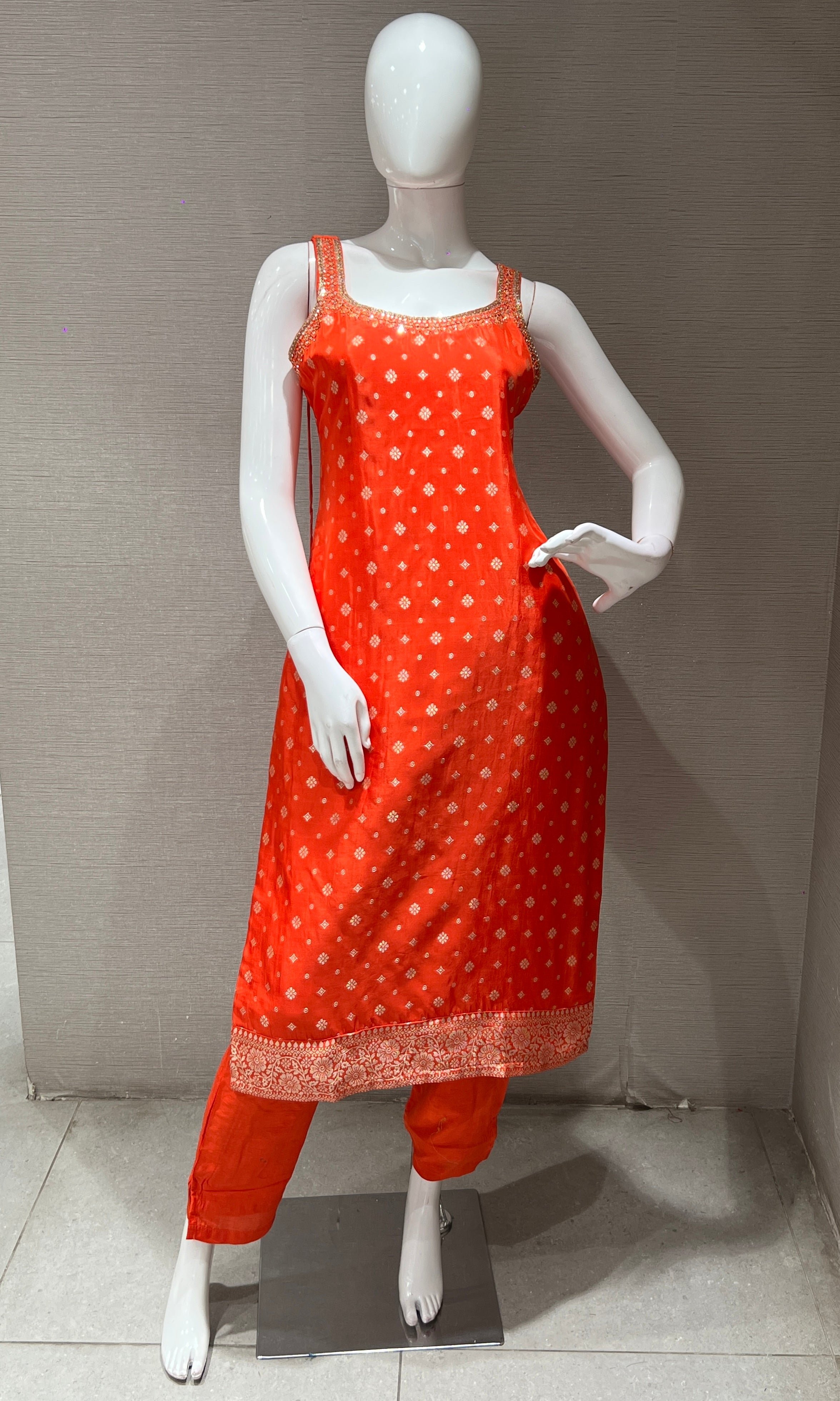 orange embroidered kurta set with dupatta