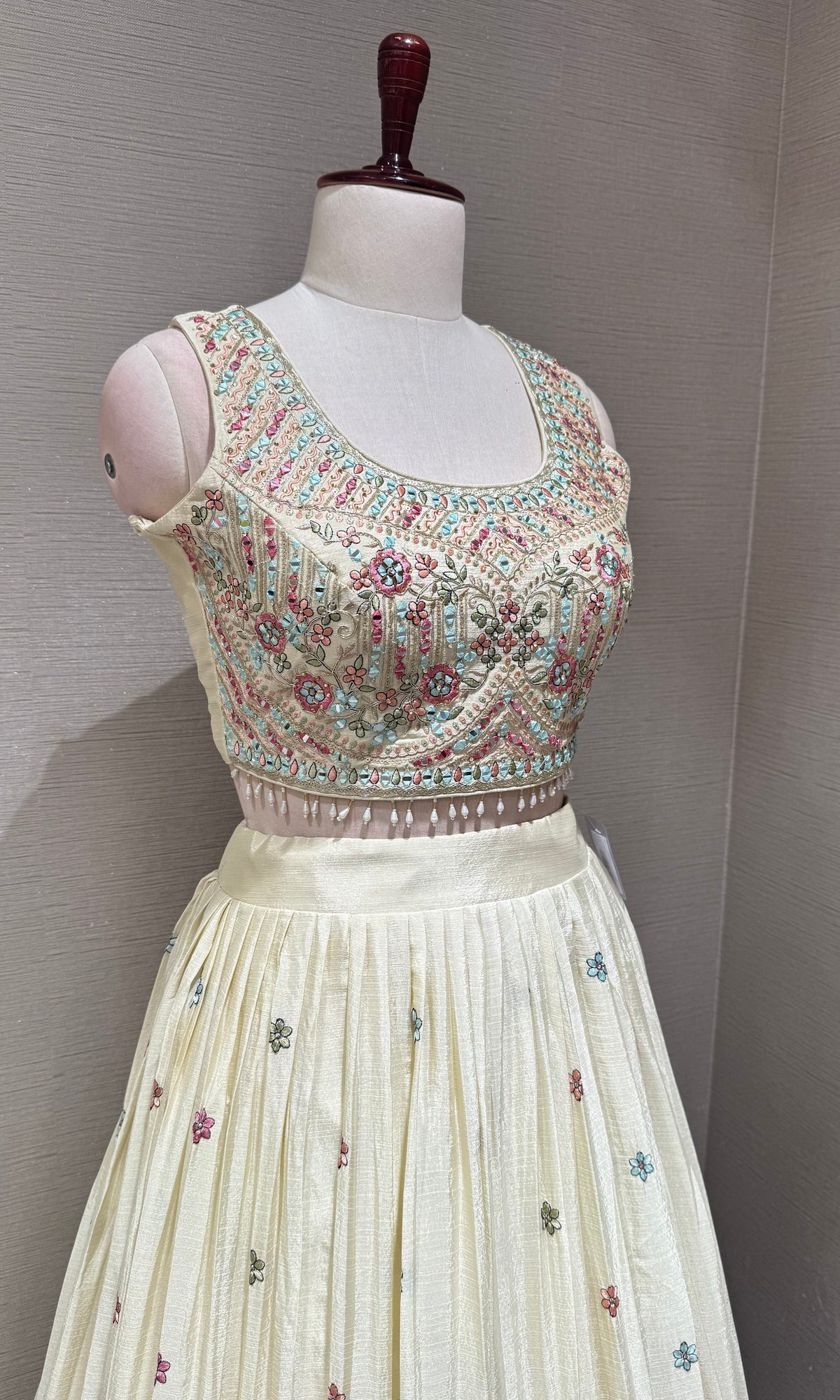 Cream tissue silk Lehenga Set with Intricate Floral Embroidery