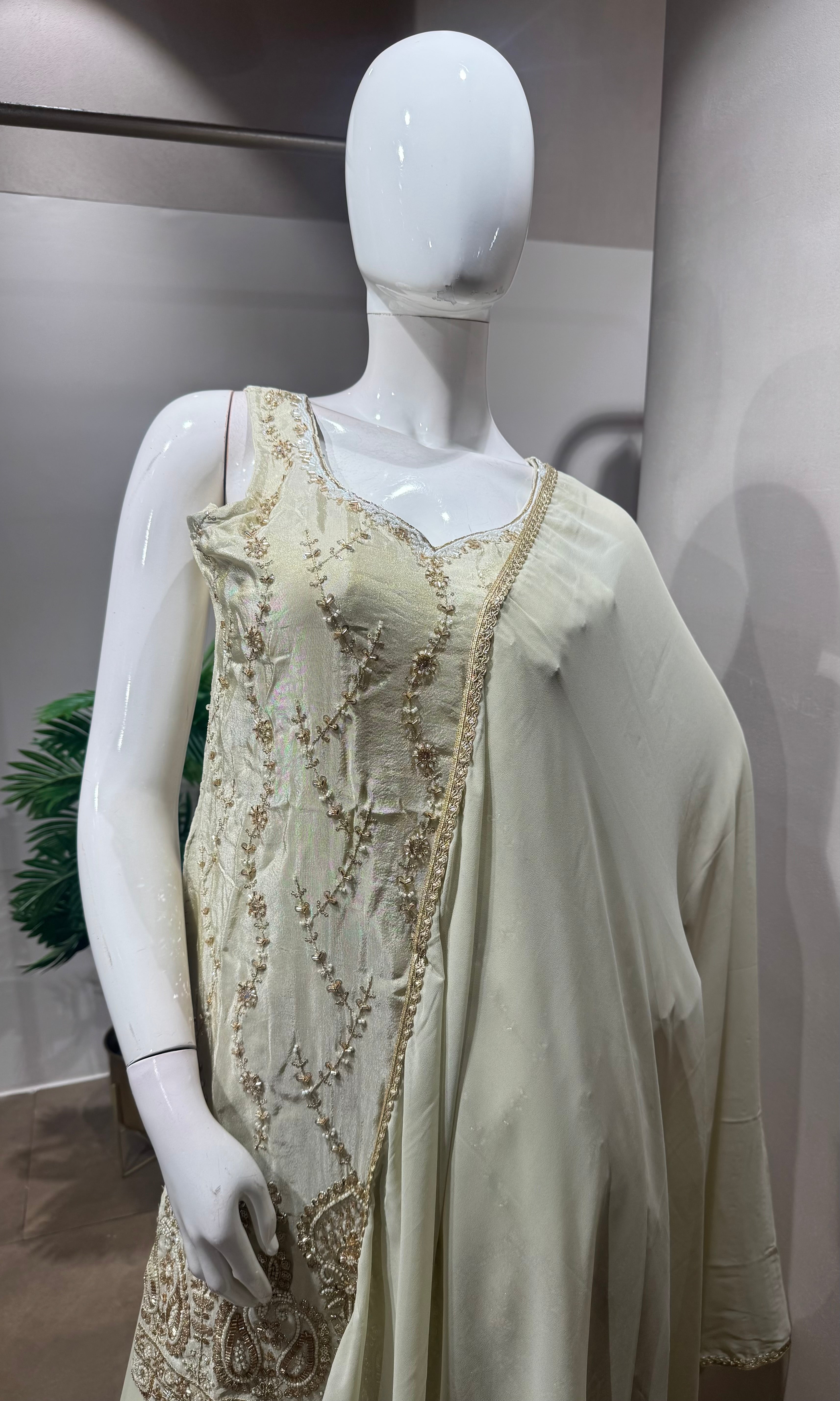WHITE Embroidered sharara Set with Dupatta