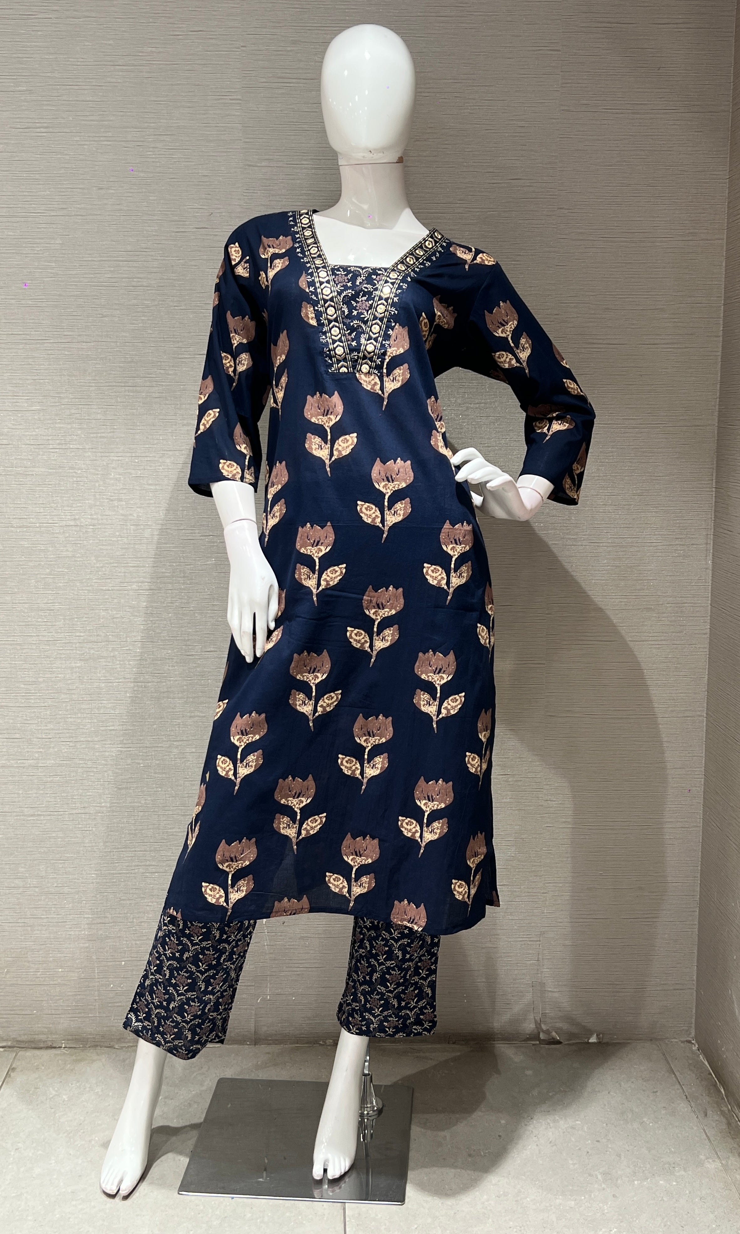 Navy blue FLORAL kurta set