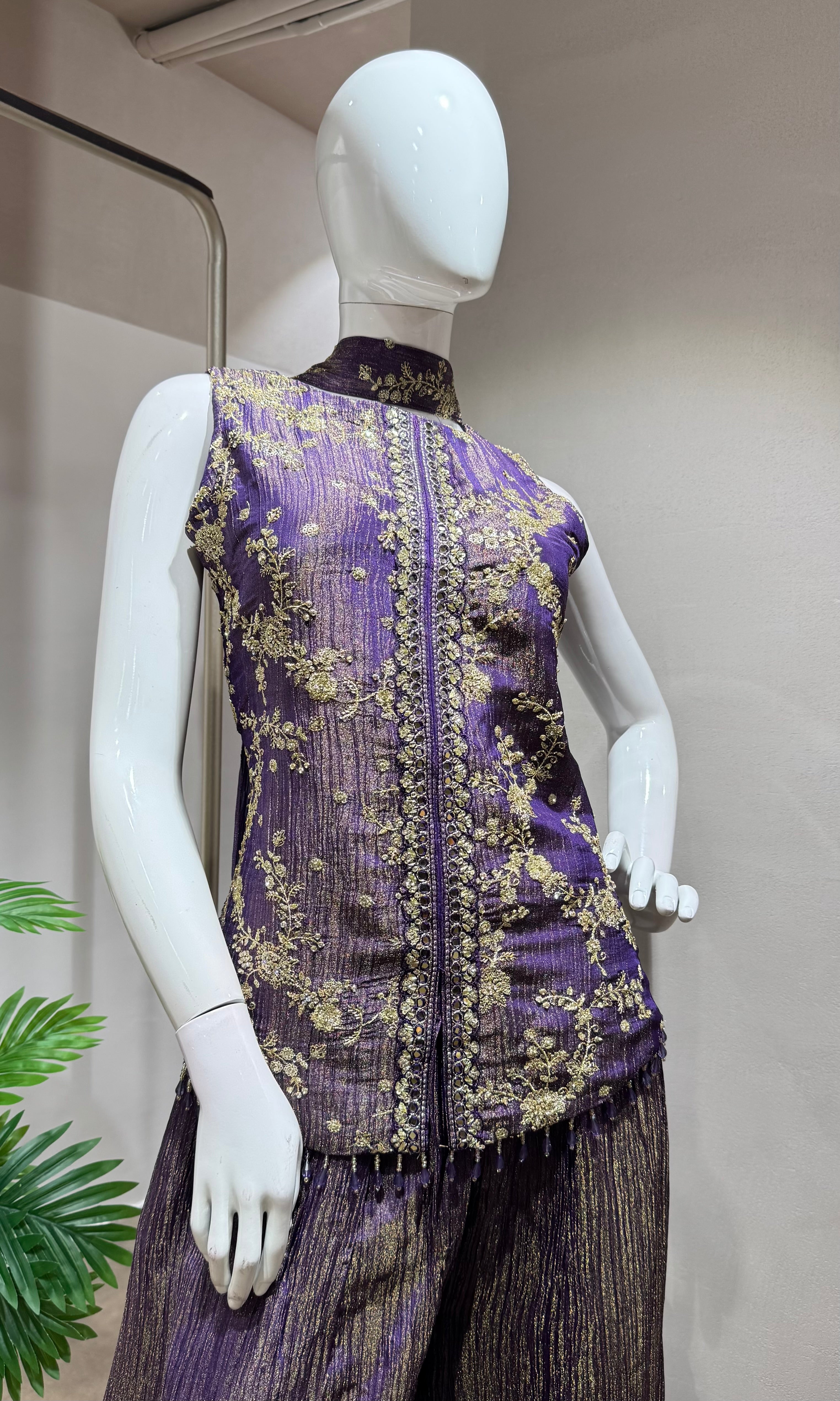 PURPLE GOLDEN ETHNIC PALAZZO SET