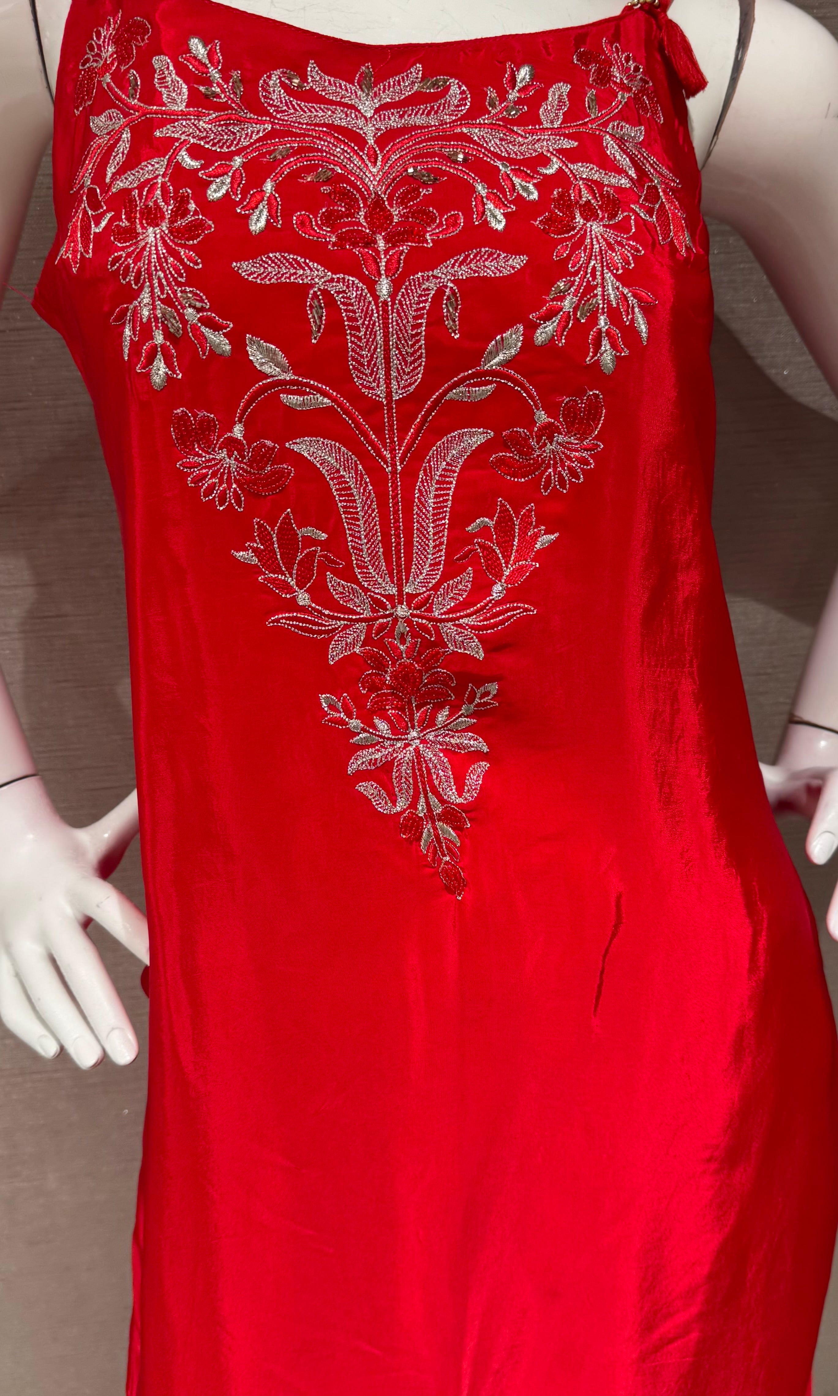 Ruby Red Floret Embroidered Kurta set