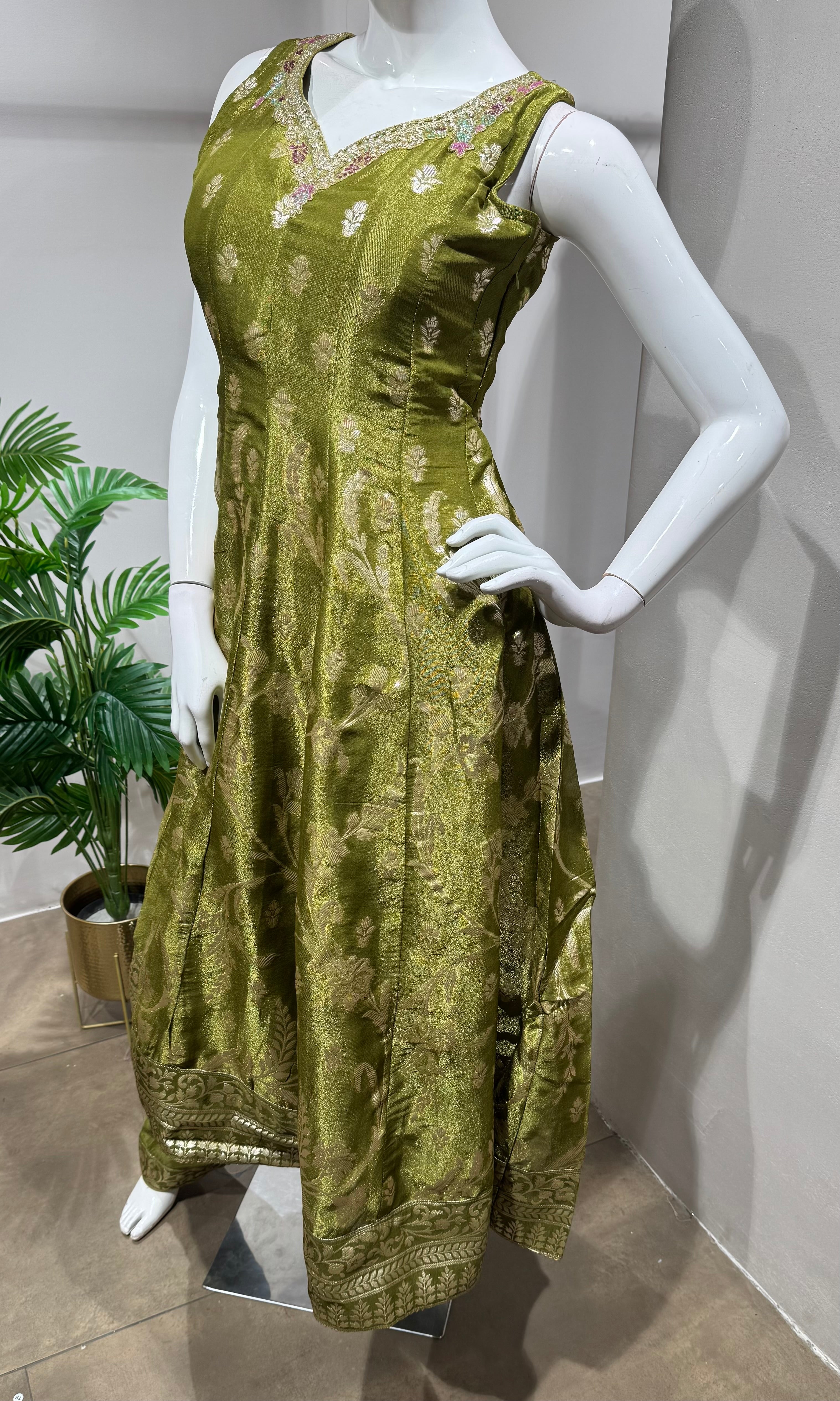 green embroidered silk ANARKALI suit set