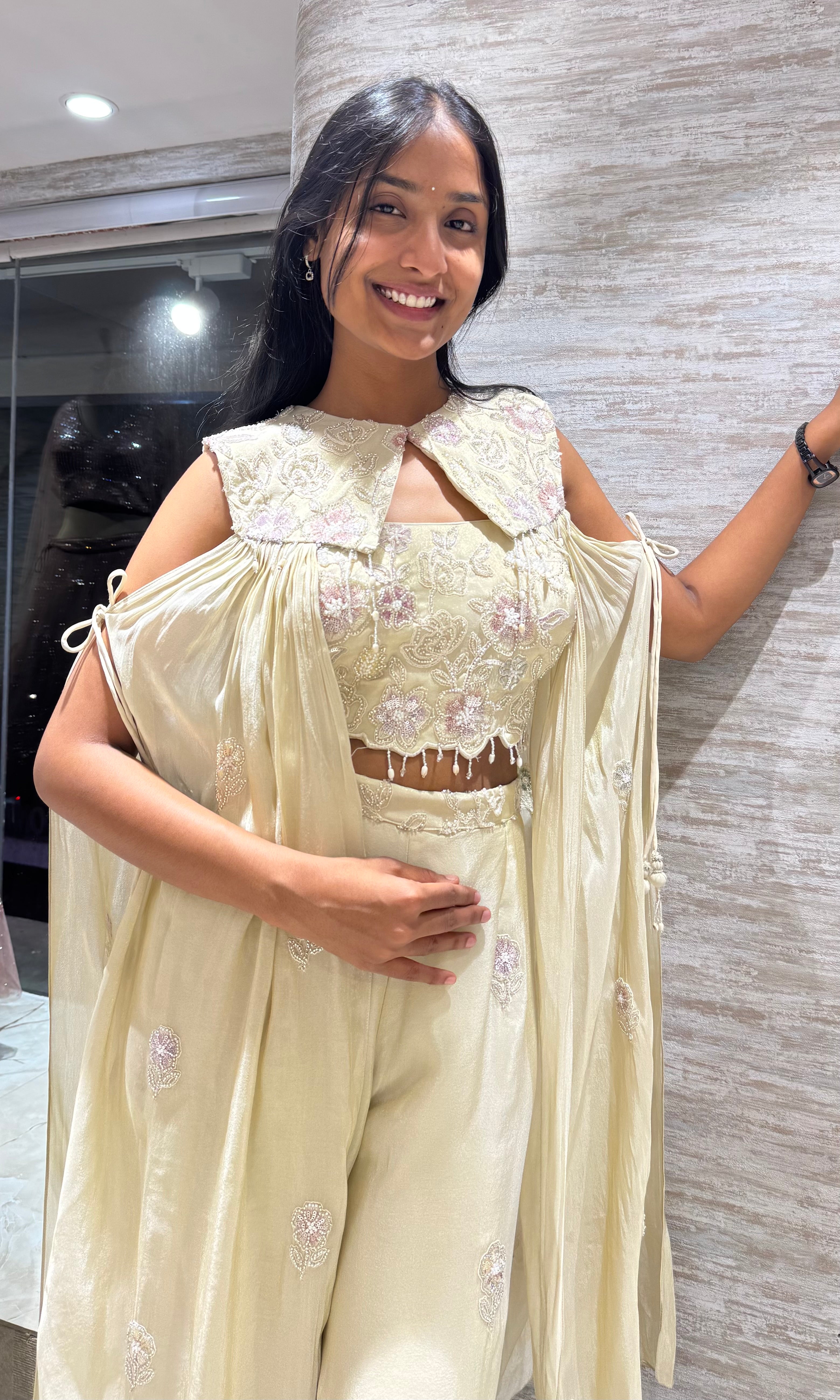 Half white Embellished Indo western palazzo