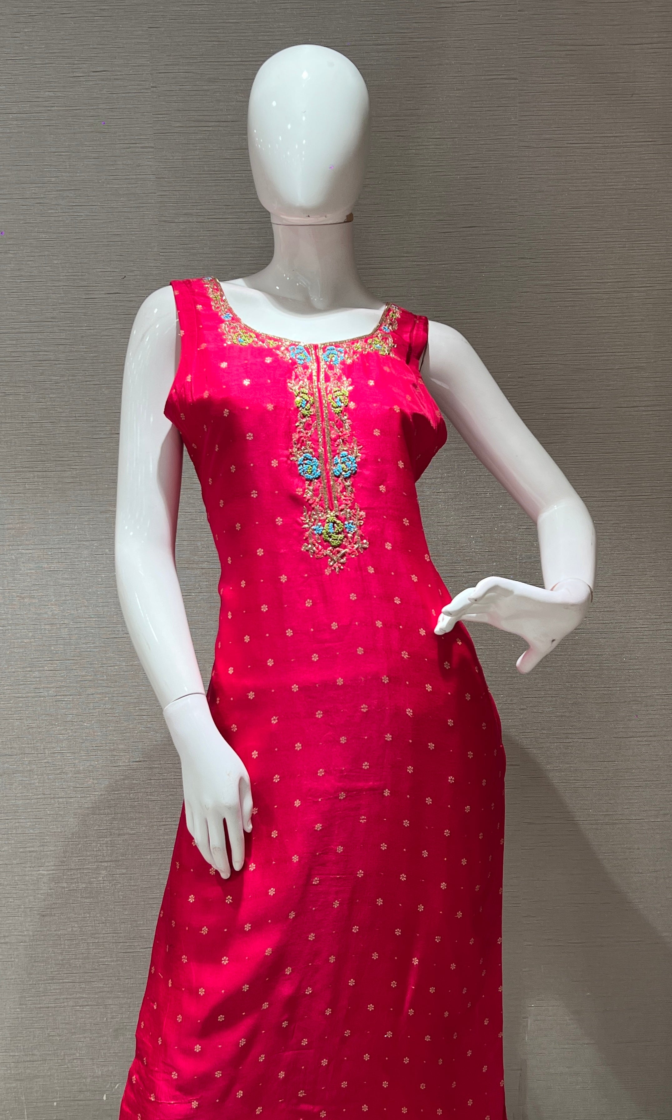 pink embroidered kurta set with Banarasi dupatta