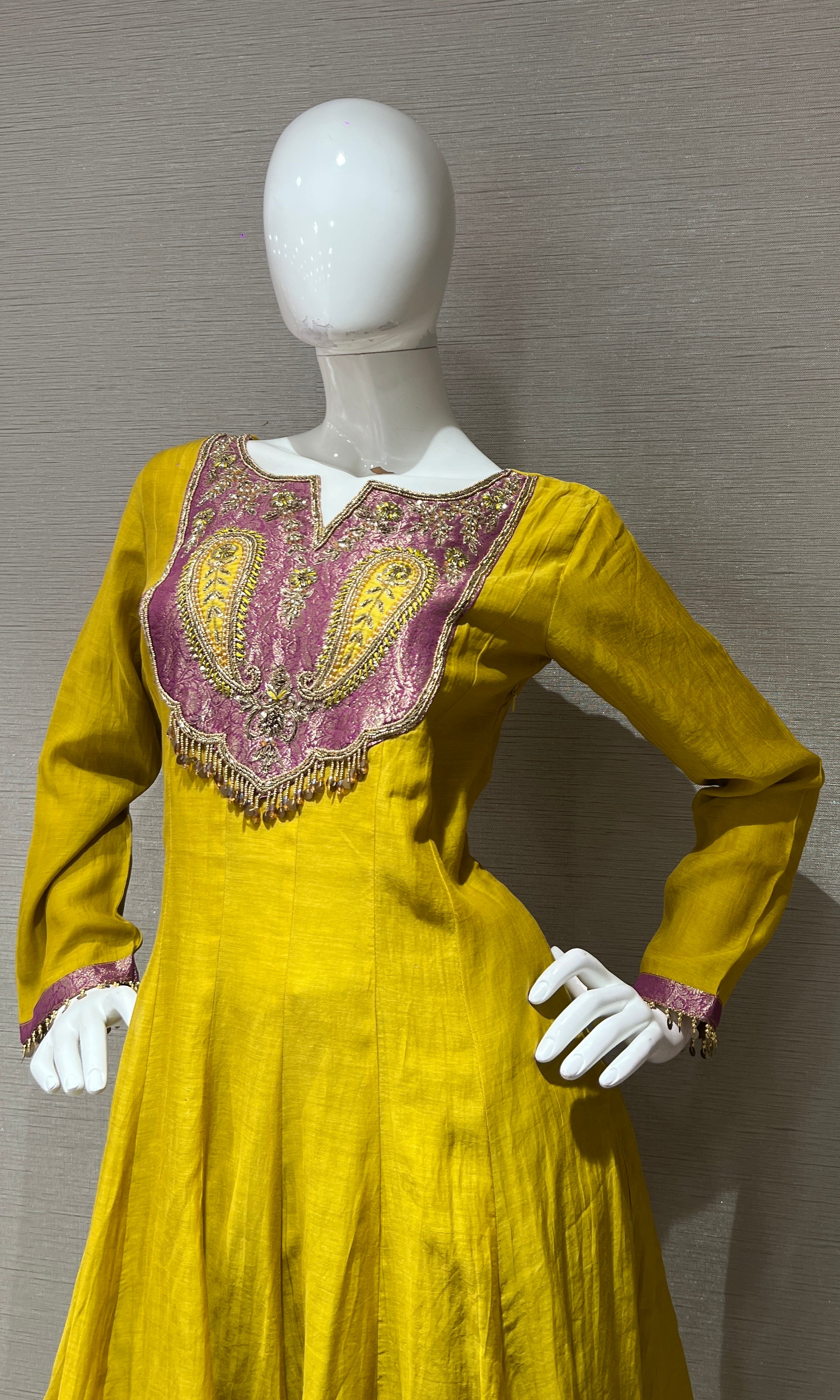 Mustard Anarkali Set with Magenta Dupatta